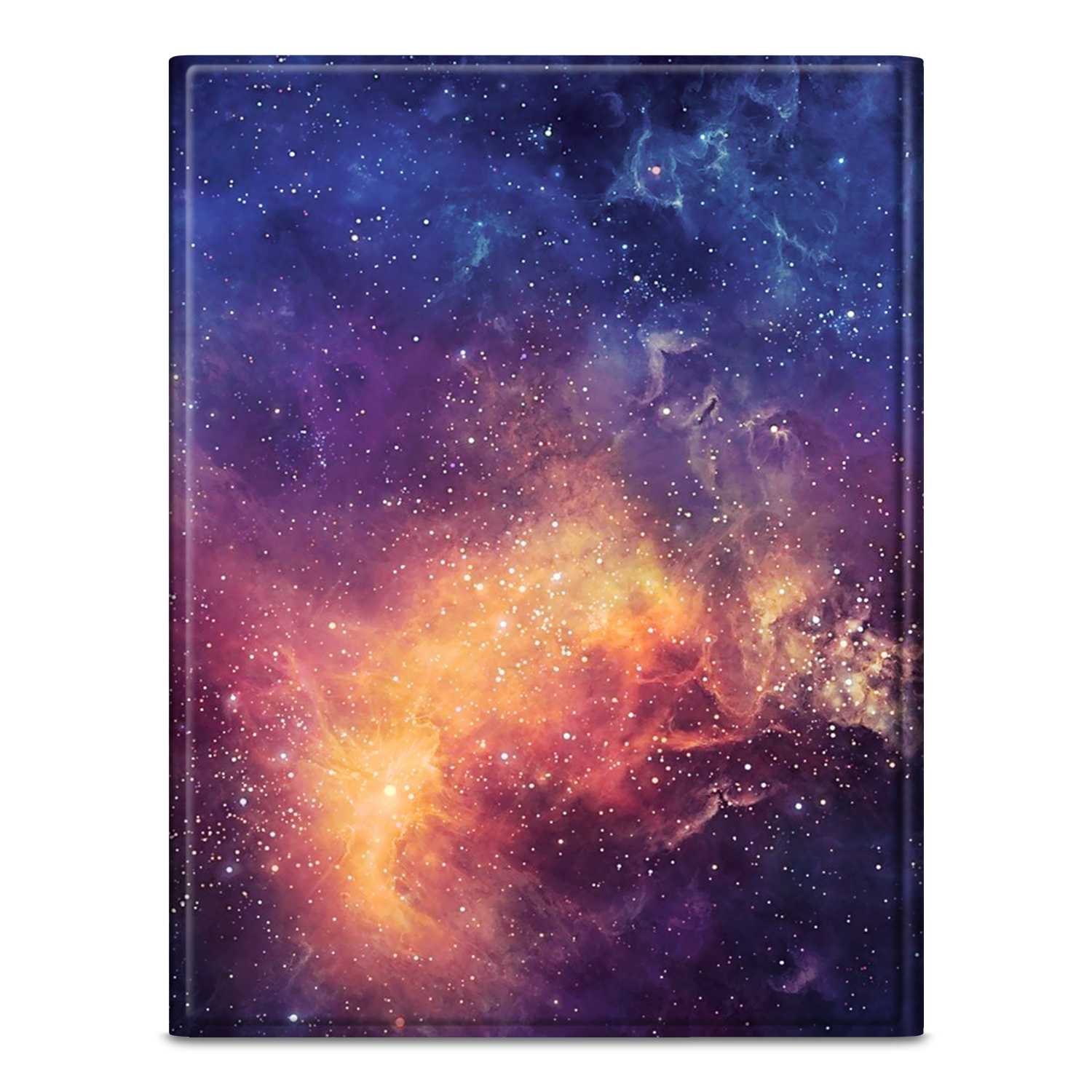 Galaxiemuster auf einer Handyhülle. Zeigt eine lebendige Farbmischung. Dunkler Hintergrund.