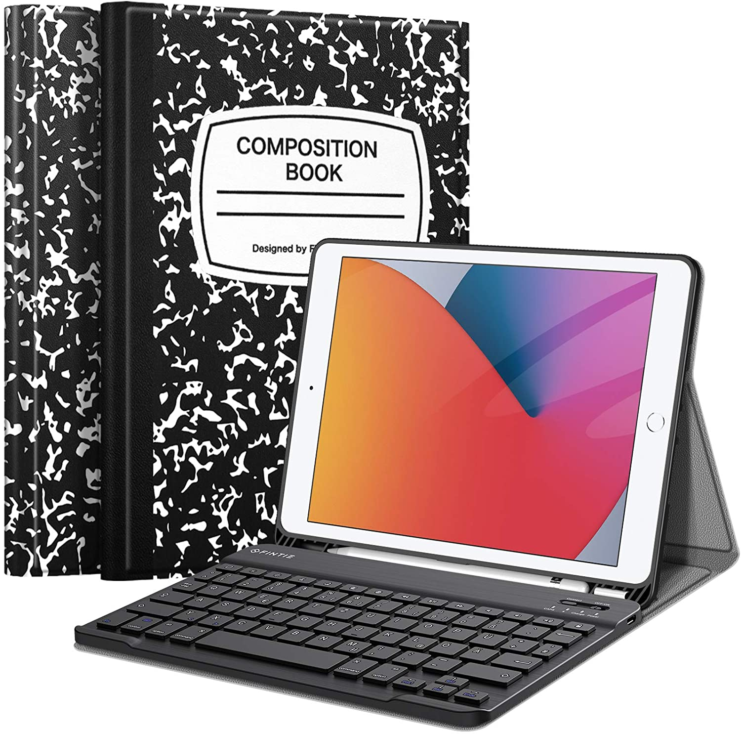 FINTIE Hülle Generation (9/8/7 2021/2020/2019), + Zoll Notizblock 10.2 iPad Tastatur, - Apple, Bookcover