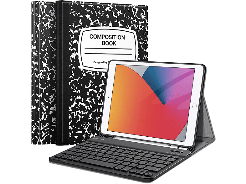 FINTIE Hülle + (9/8/7 Generation 2021/2020/2019), Tastatur, Bookcover, - 10.2 Apple, iPad Notizblock Zoll