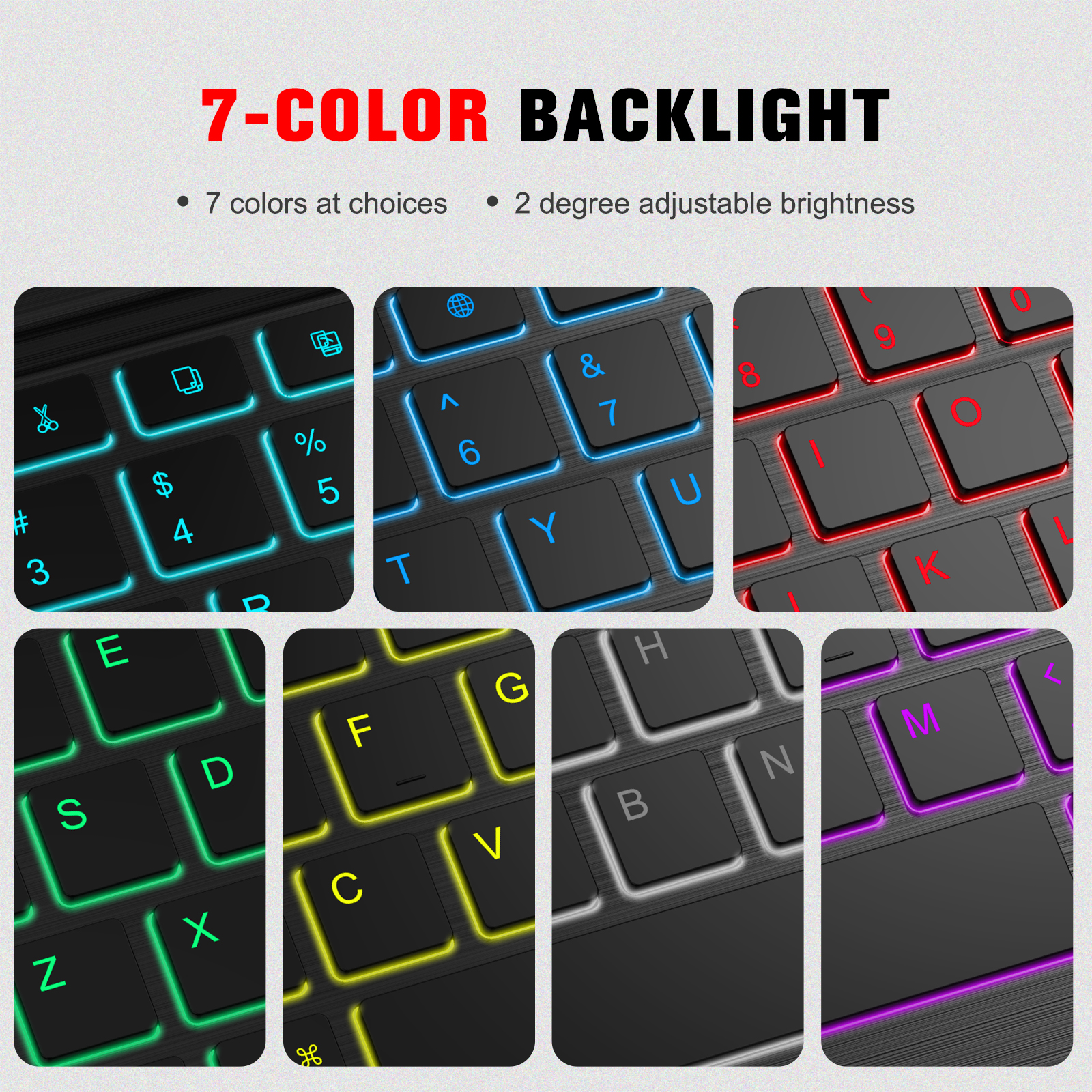 Tastatur mit 7-farbiger Hintergrundbeleuchtung. Mehrere Tasten leuchten in verschiedenen Farben.