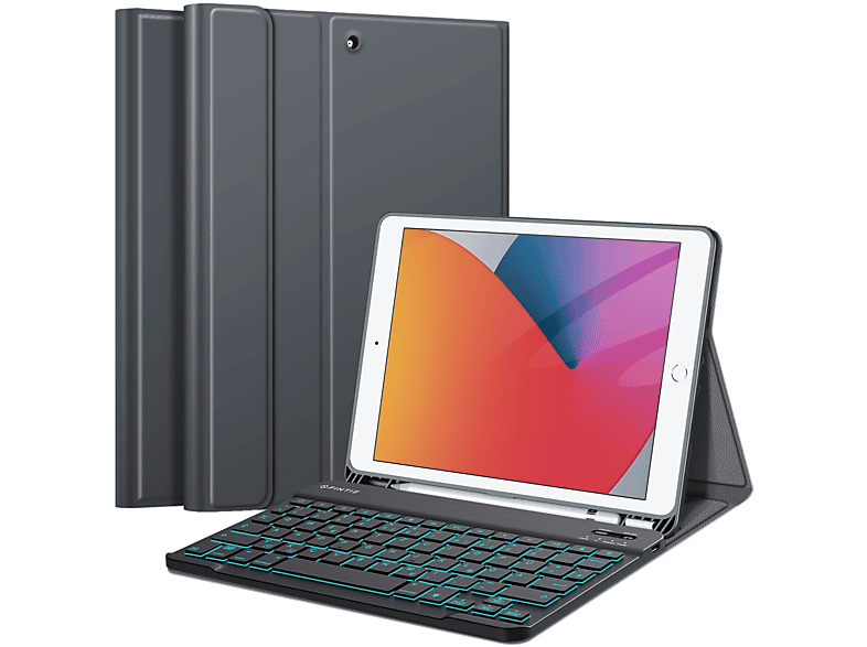 2020/7. Gen 2021/8. (9. Generation Zoll Apple, 2019), 10.2 Tastatur, Himmelgrau FINTIE Hülle iPad + Bookcover, Gen