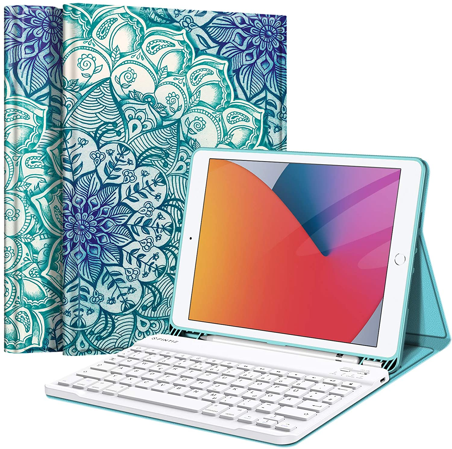 FINTIE Hülle Apple, 10.2 iPad + - Bookcover, Generation 2021/2020/2019), smaragdblau Zoll Tastatur, (9/8/7