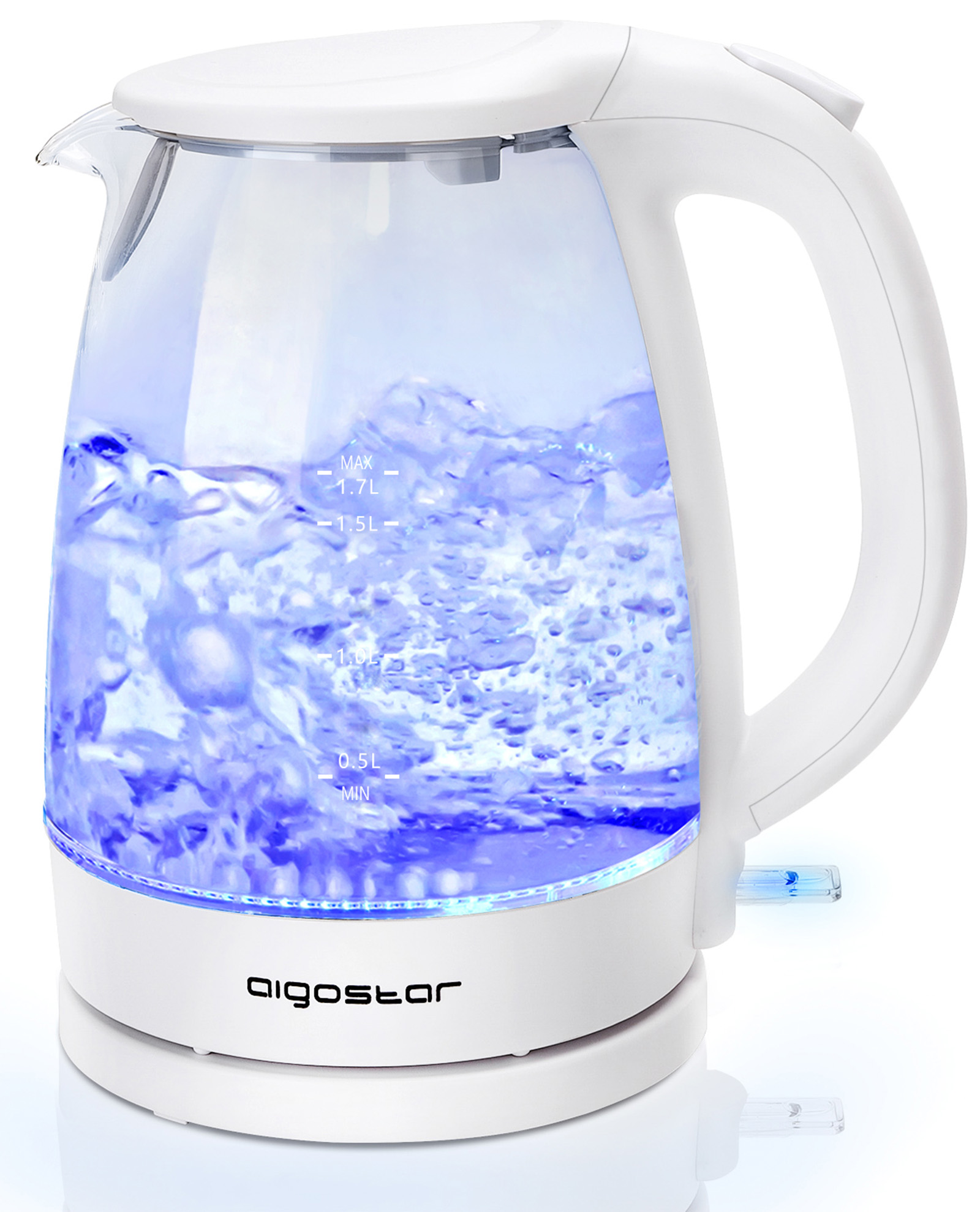 Hervidor Aigostar Eve30gon 17 vidrio borosilicato de 2200w agua cristal con iluminación led libre bpa filtro antical apagado base 360º