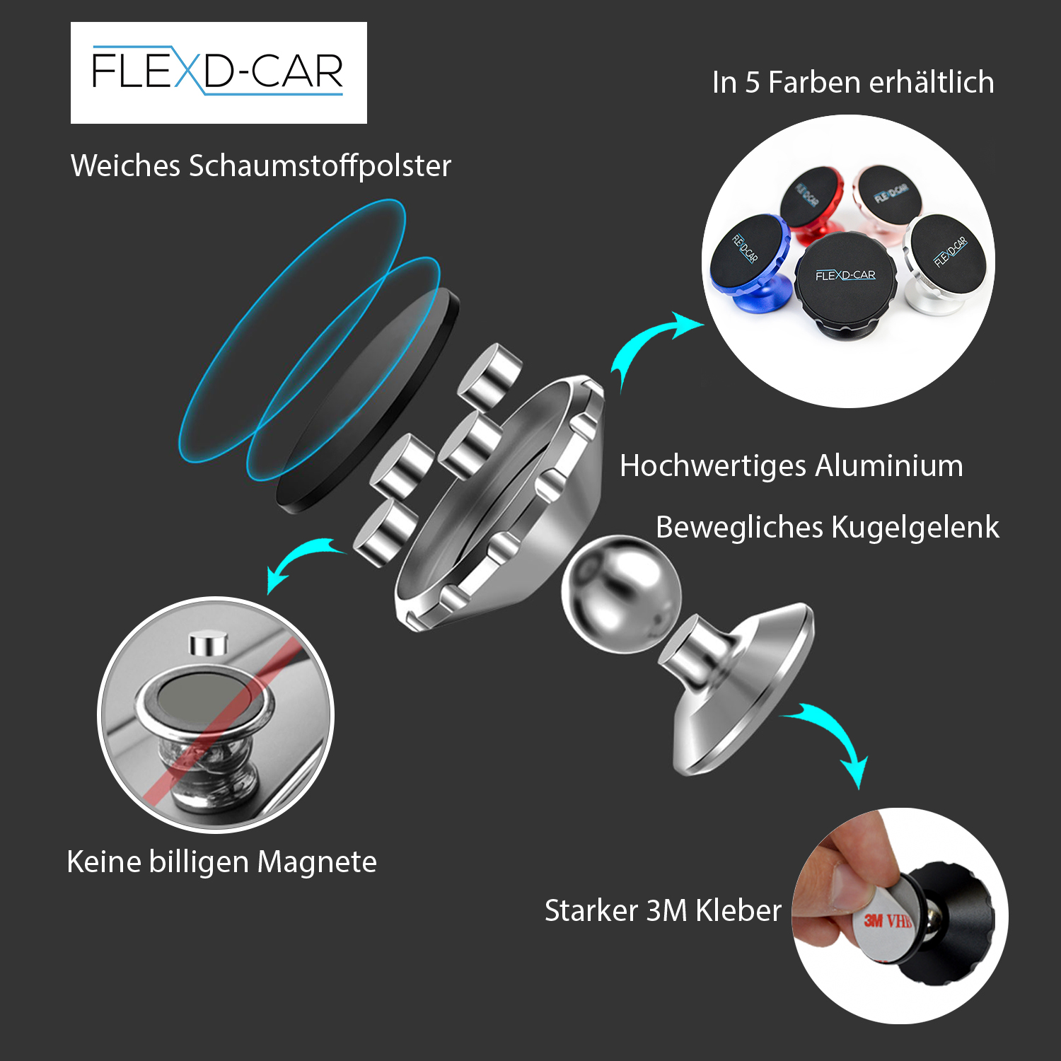 FLEXD-X Magnetische Handyhalterung SILBER Handyhalter, Auto