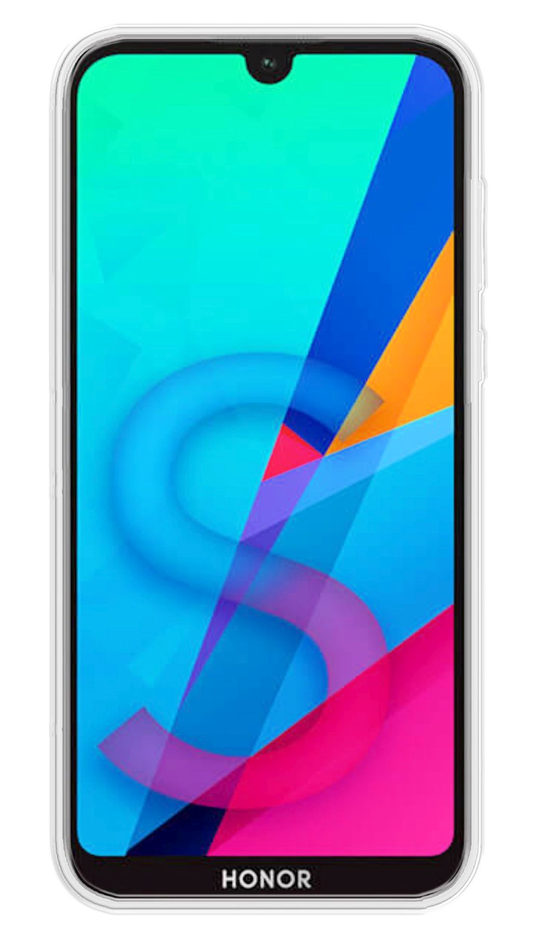 Smartphone mit farbenfrohem Bildschirmschoner, der einen großen Buchstaben 'S' auf blauem Hintergrund zeigt.