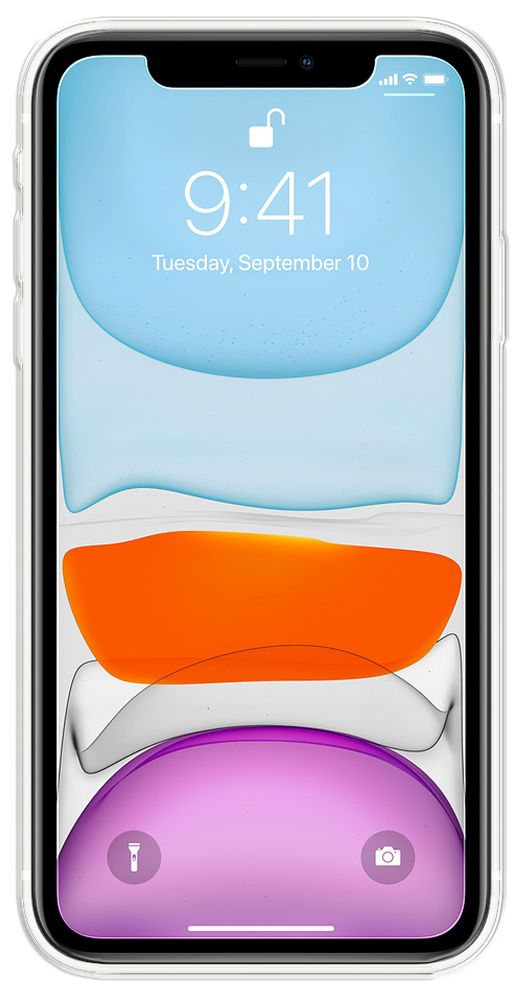 iPhone mit klarer Hülle. Das Display zeigt die Uhrzeit 9:41 und App-Symbole.