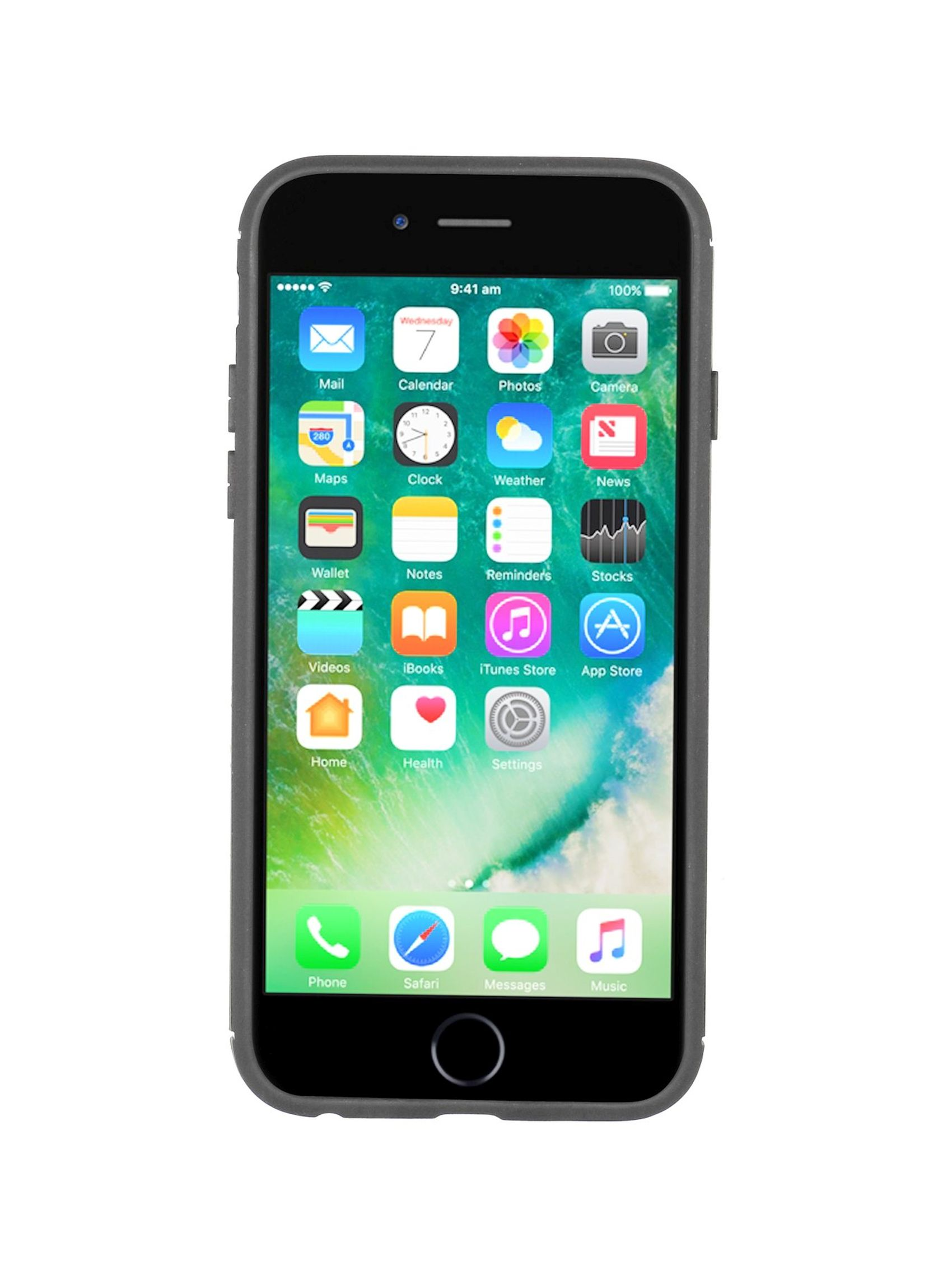 Ein Smartphone mit Apps, die auf dem Bildschirm angezeigt werden. Isoliert auf Weiß.