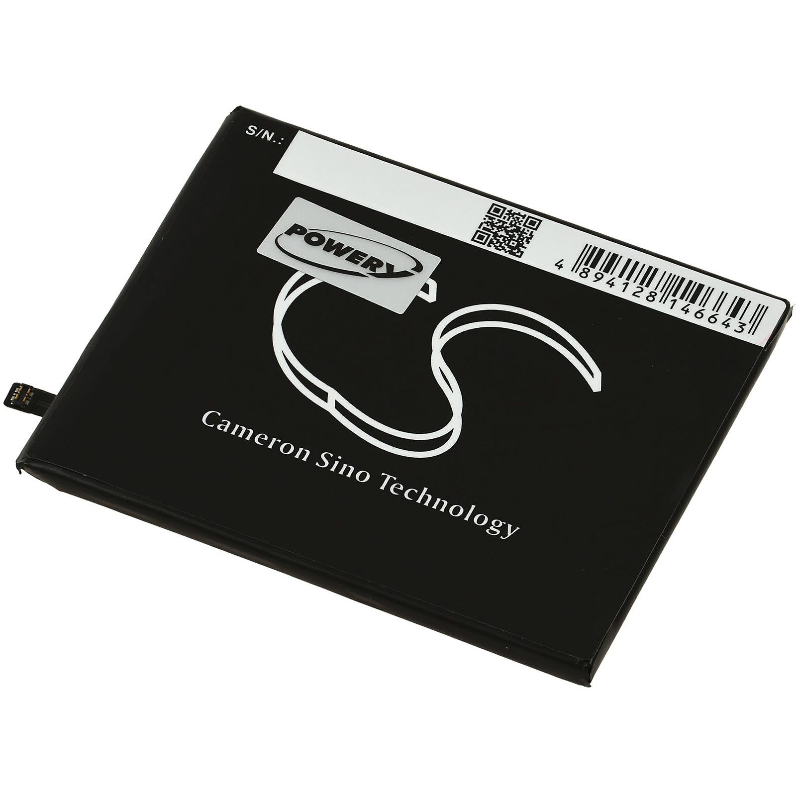Batería negra con etiqueta blanca y texto 'Cameron Sino Technology' en blanco.