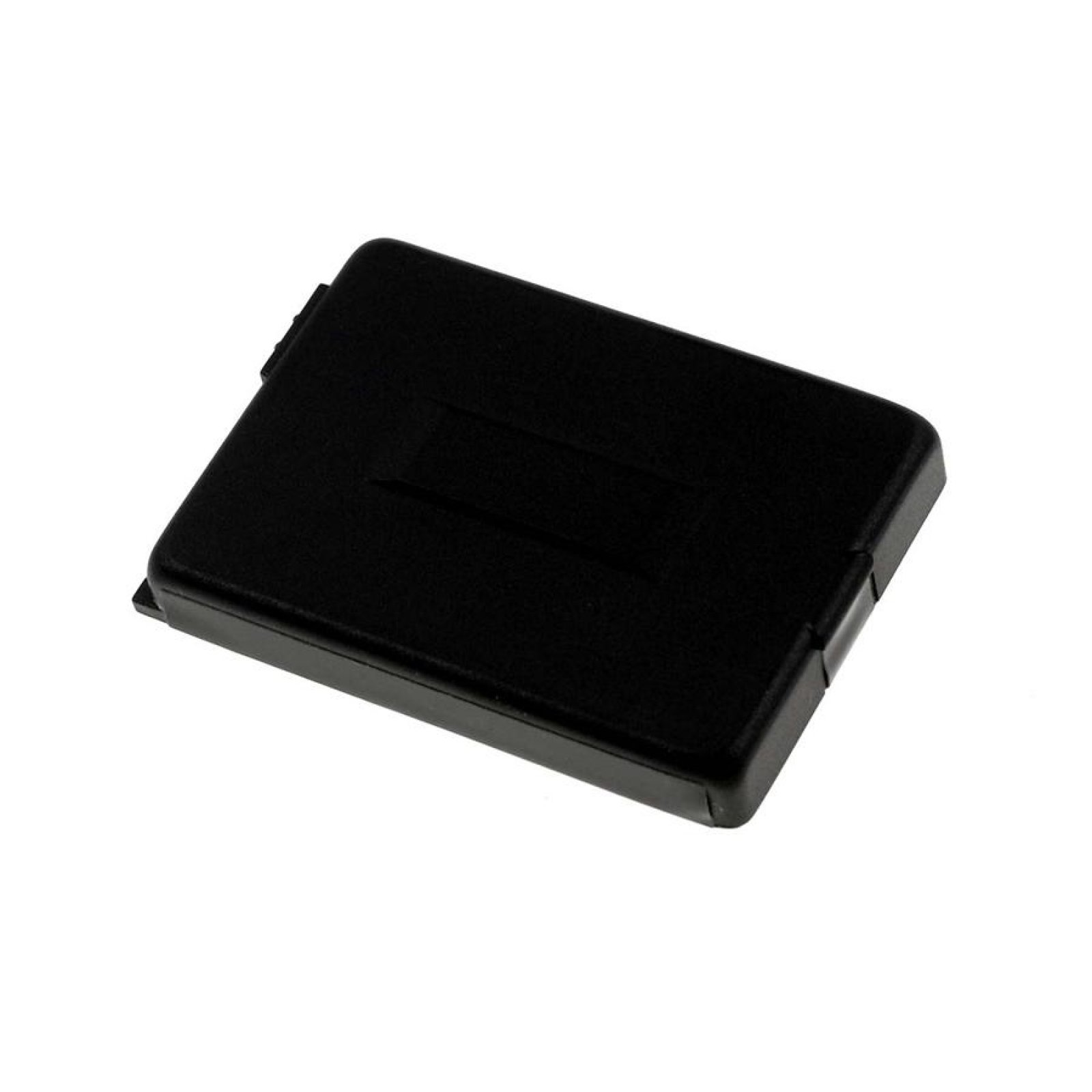 Una caja negra rectangular para batería. La caja es lisa y tiene un diseño plano simple.