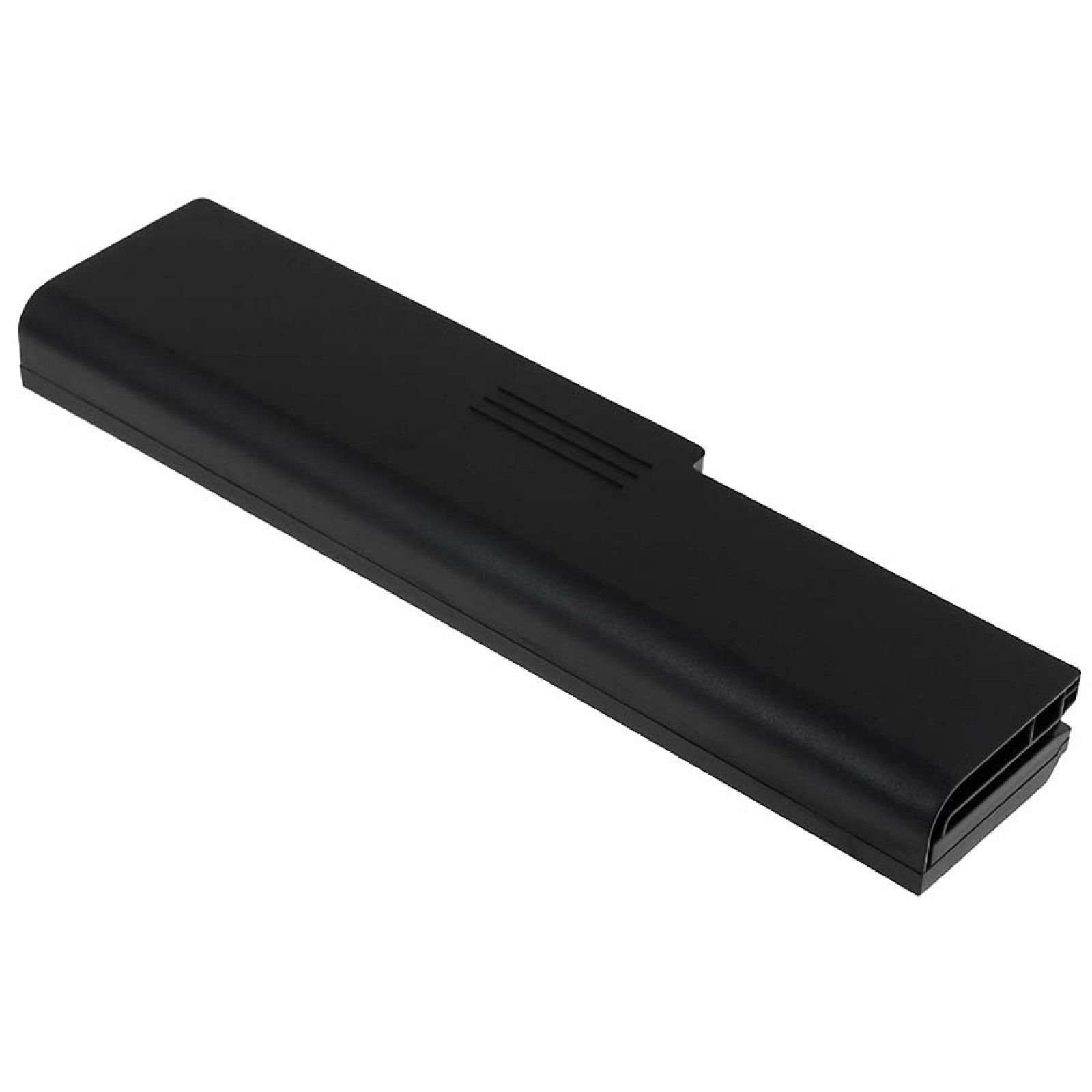 Dispositivo rectangular negro, probablemente una batería. Diseño sencillo y liso. Fondo blanco.