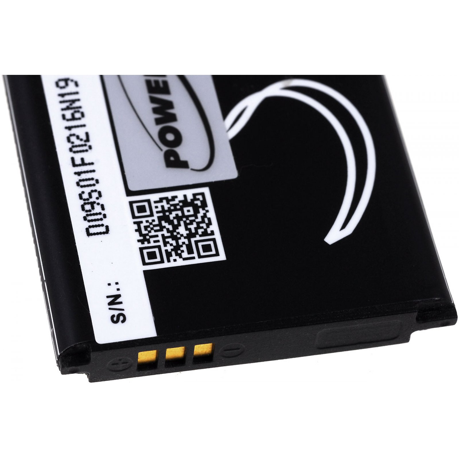 Componente de batería negra con código QR y la palabra 'Powery'.