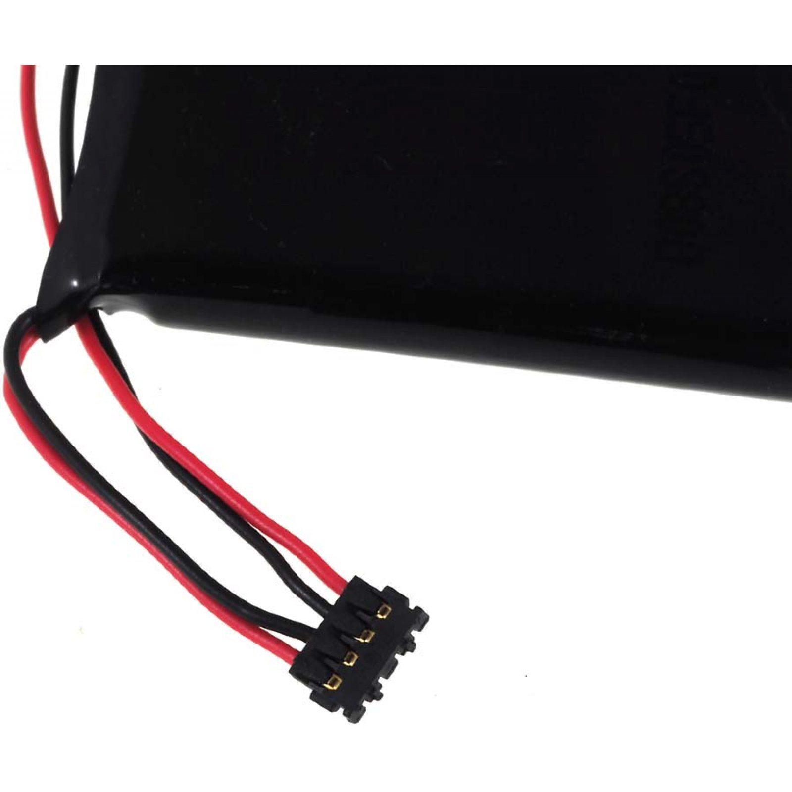 Una batería negra con cables rojos y negros y un conector.