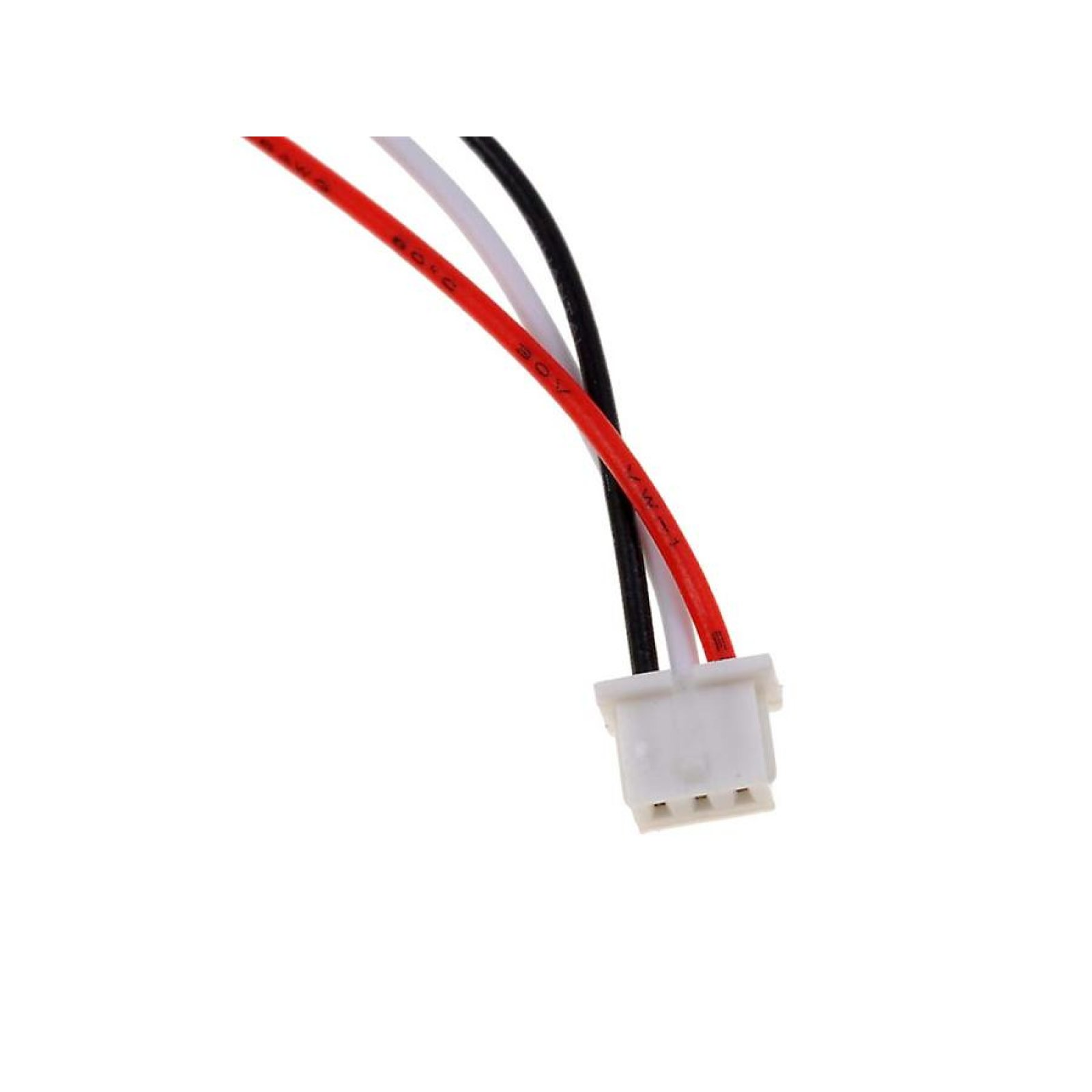 Primer plano de tres cables con conectores, rojo, blanco y negro, sobre un fondo blanco.