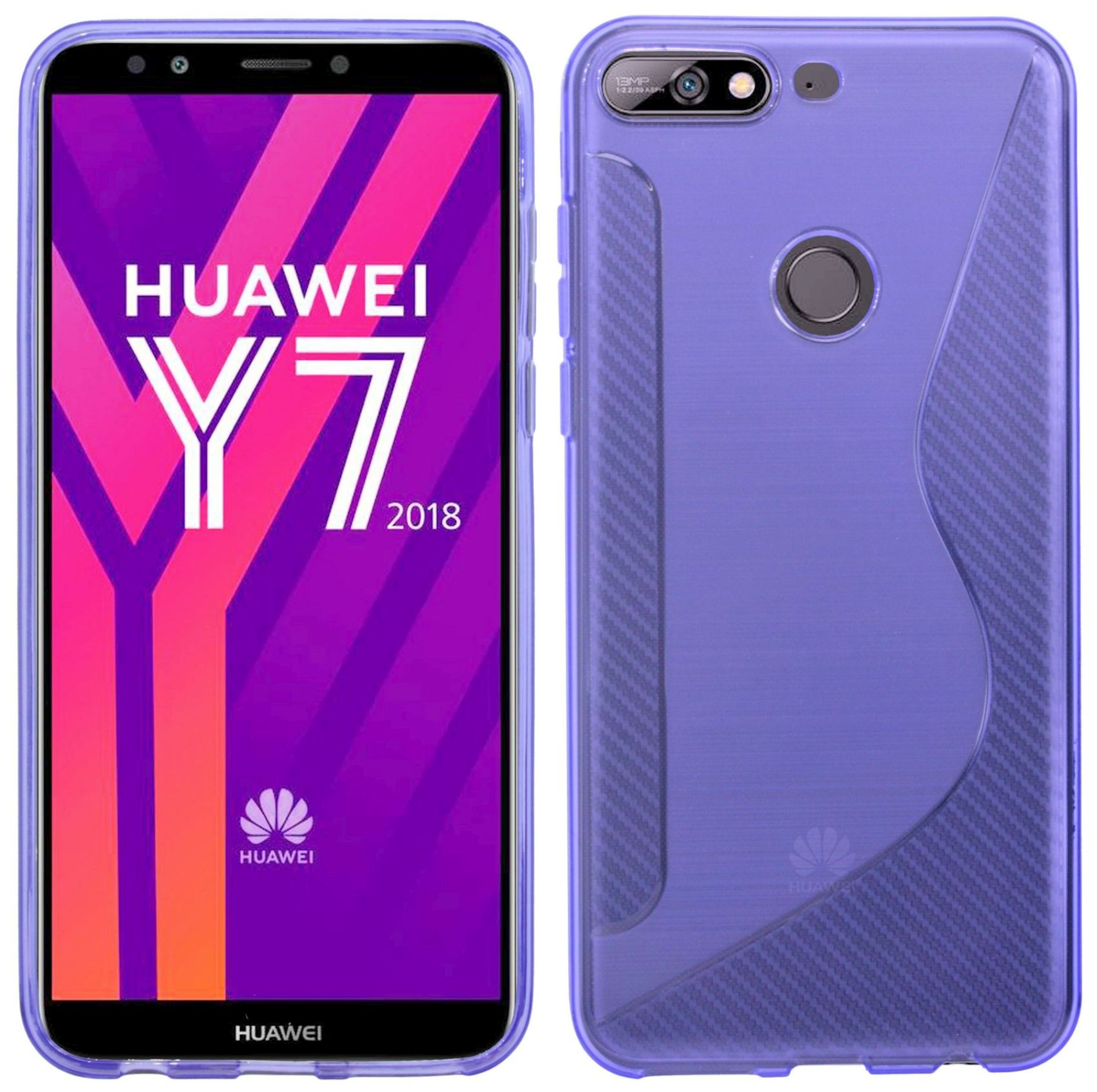 Huawei, Y7 Hülle Zubehör HUAWEI Bumper, Cover 2018//S-Line in Case Lila, SchutzHülle Violett Silikon Bumper COFI 2018, Y7 TPU Silikonschale Prime