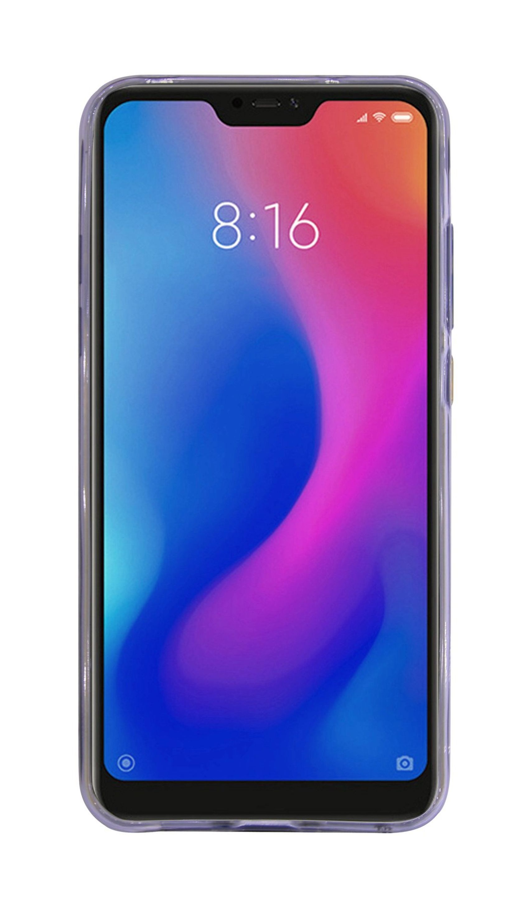 Ein Telefon mit einem Bildschirm, der die Uhrzeit anzeigt. Das Telefon befindet sich in einem transparenten Gehäuse.