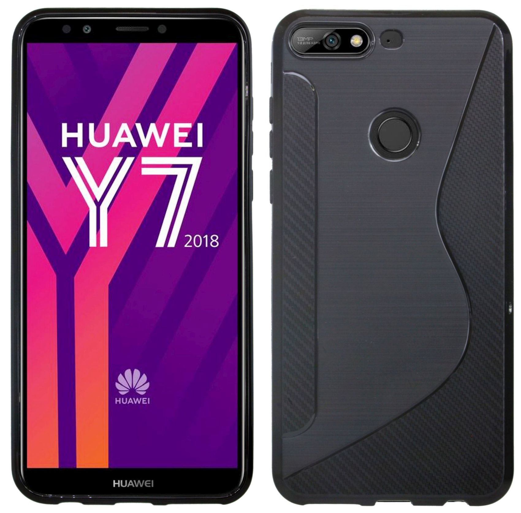 Huawei, Schwarz S-Line Cover, 2018, COFI Bumper, Y7