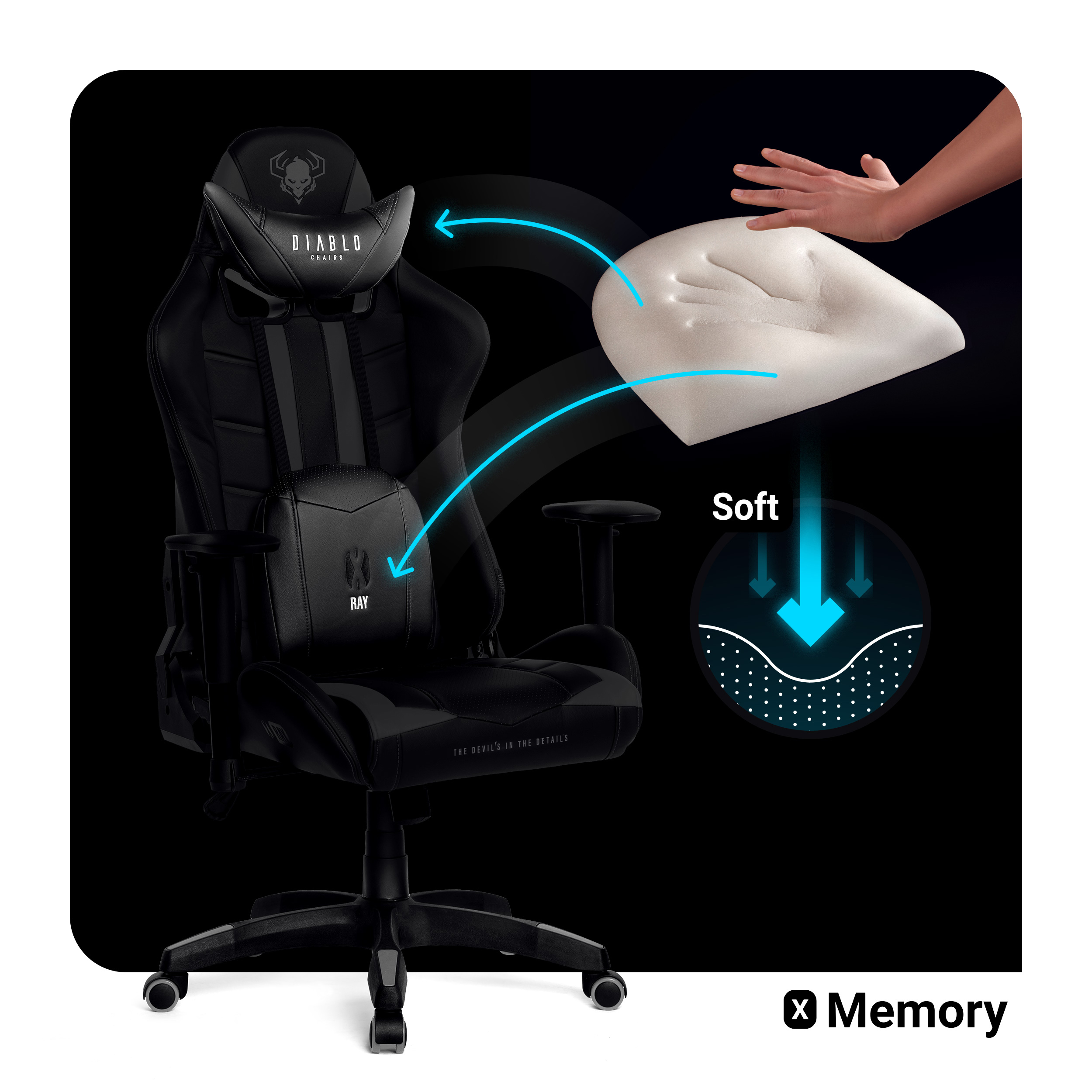 CHAIRS DIABLO black/grey Chair, NORMAL X-RAY GAMING Gaming STUHL