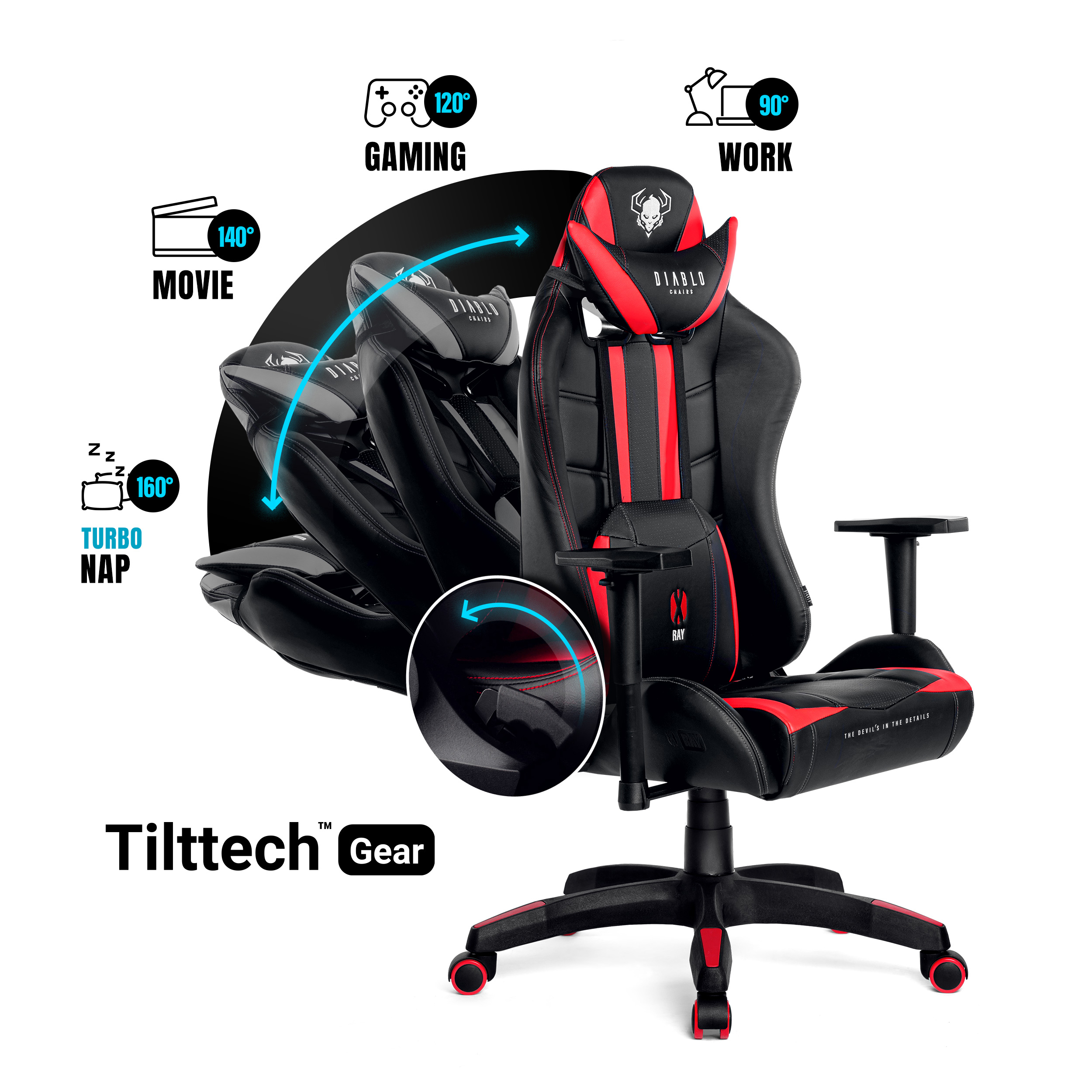 DIABLO CHAIRS GAMING STUHL black/red Gaming Chair, X-RAY NORMAL