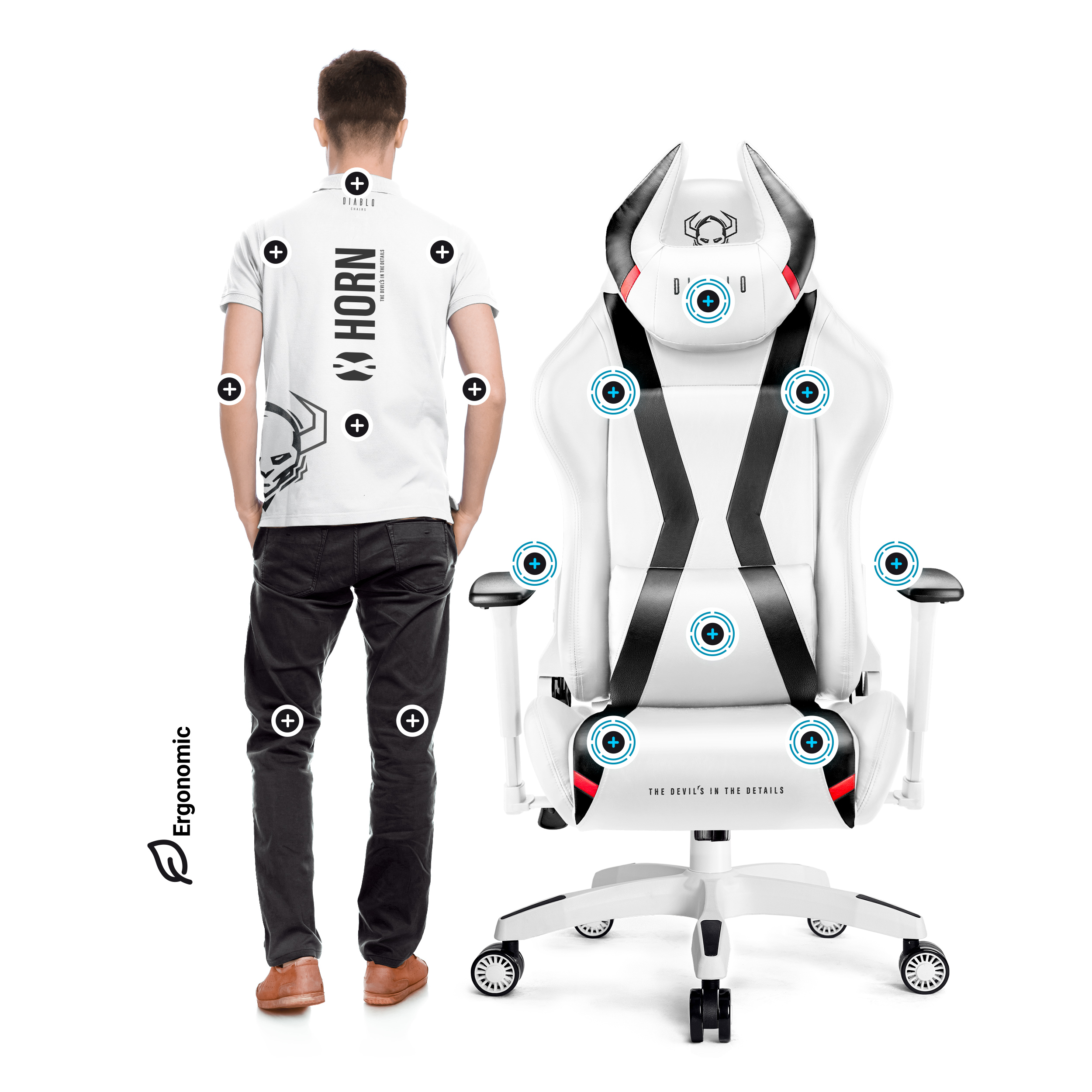 STUHL Chair, Gaming white CHAIRS 2.0 DIABLO NORMAL X-HORN GAMING