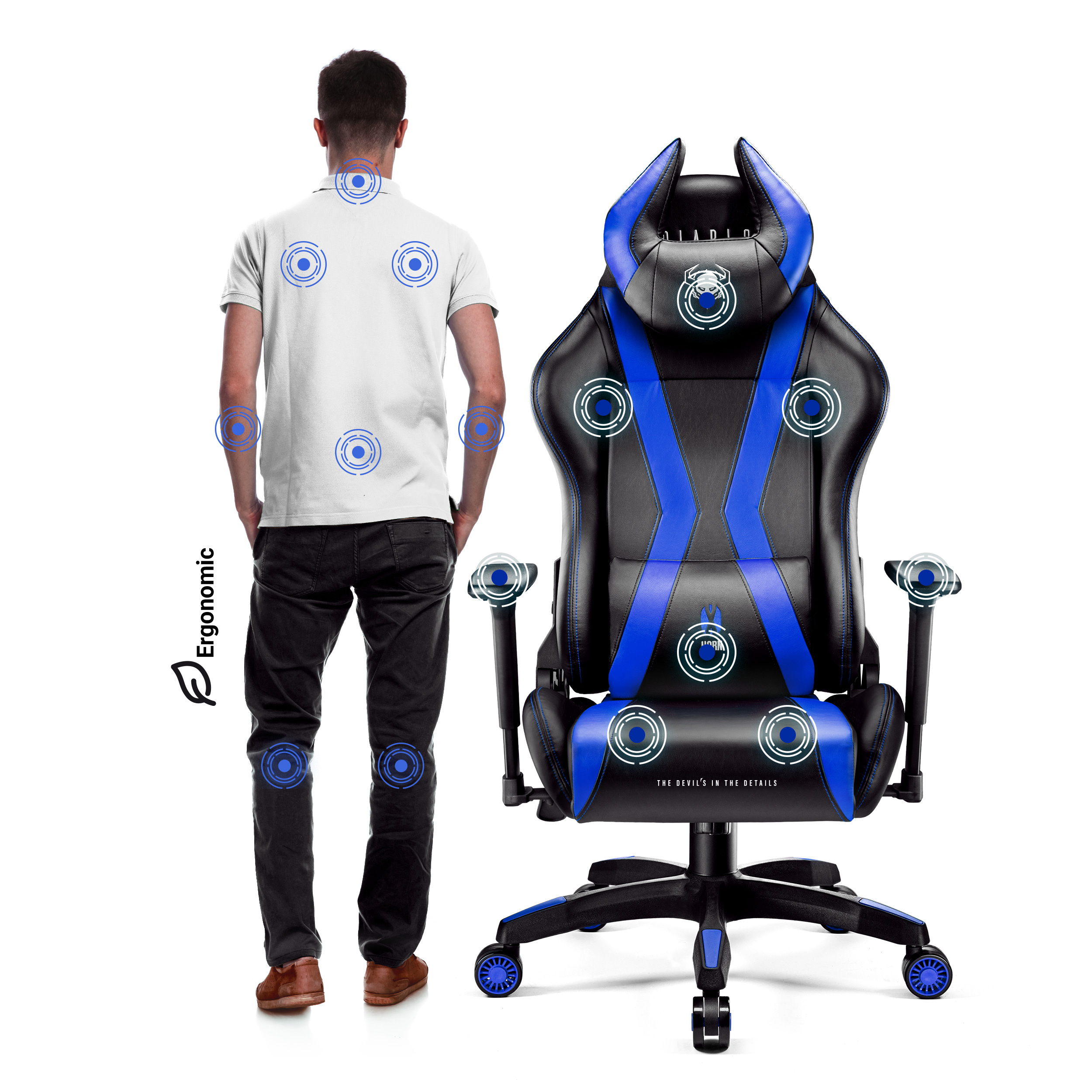 STUHL 2.0 DIABLO CHAIRS Chair, NORMAL X-HORN GAMING Gaming black/blue