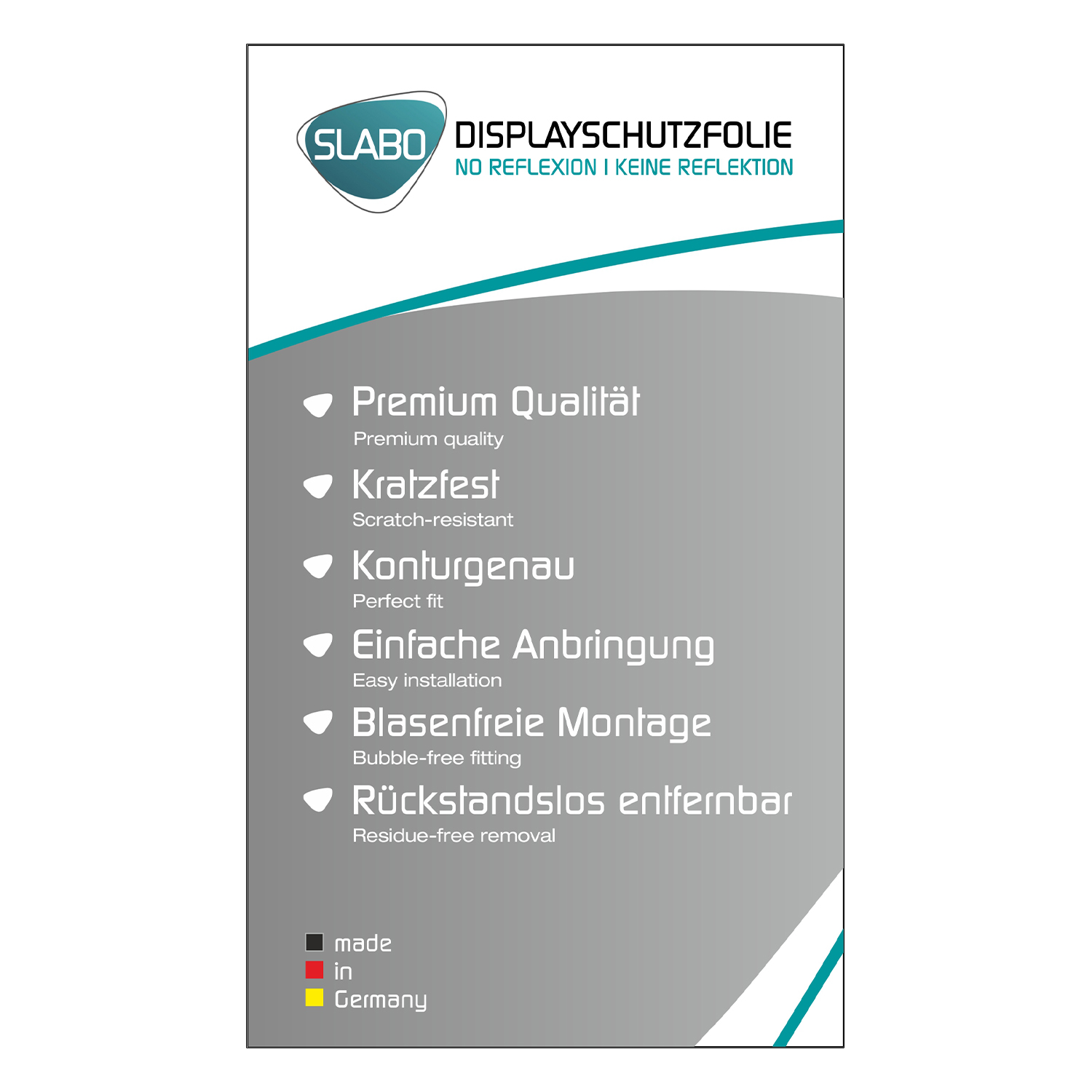 Produktinformationsblatt mit Logo und deutschem Text. Enthält Details zum Produkt und seinen Eigenschaften.