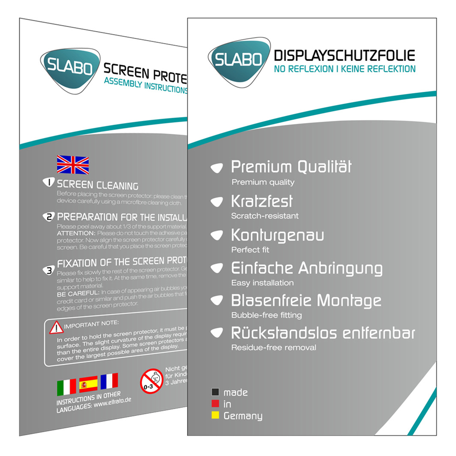 Produktblatt mit Installationsanweisungen. Beschreibt Reinigung, Vorbereitung und Installation der Folie.