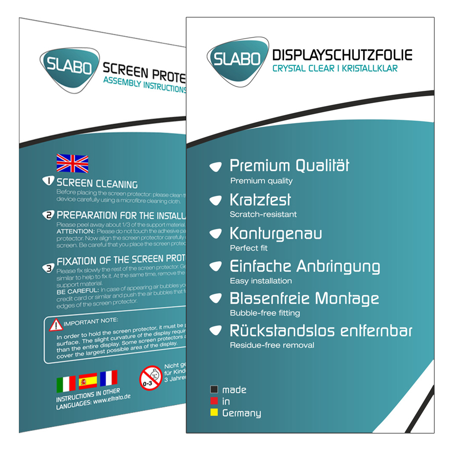 Produktblatt mit Installationsanweisungen. Beschreibt Reinigung, Vorbereitung und Installation der Folie.