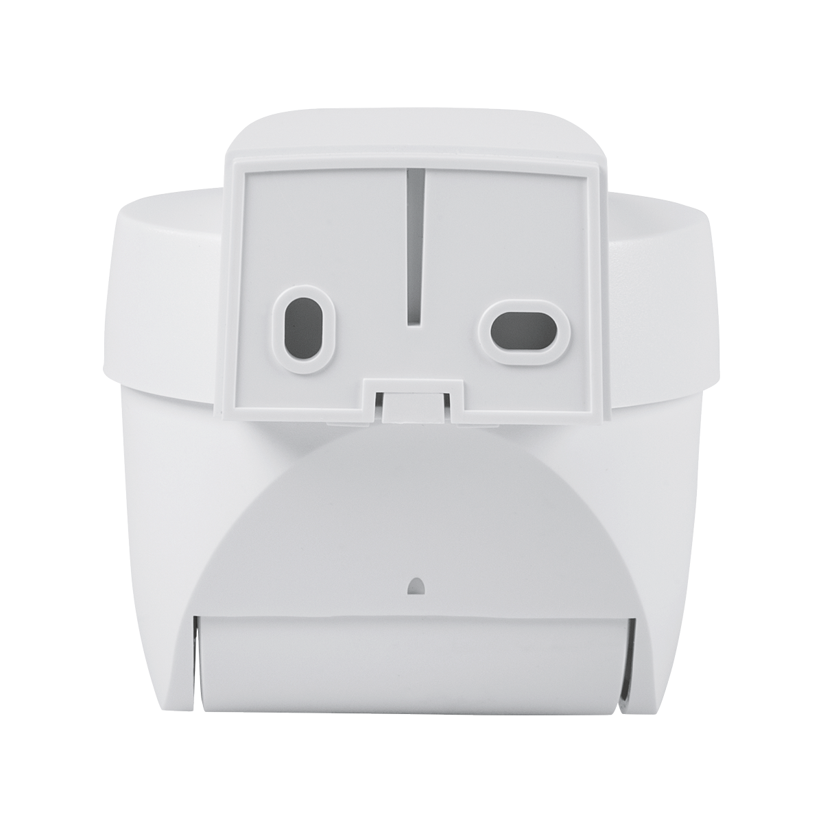 Biały, montowany na ścianie uchwyt na papier toaletowy. Białe tło.