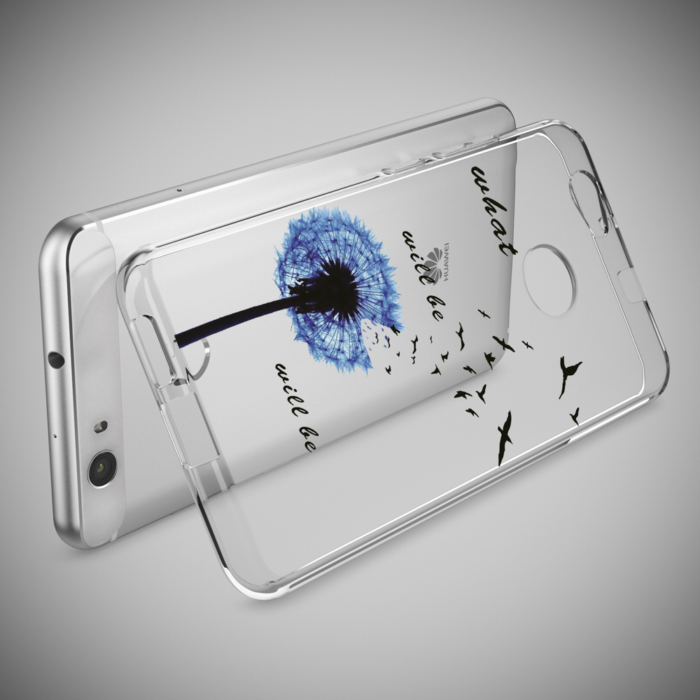 Eine transparente Handyhülle mit Pusteblumen-Design und den Worten 'what will be'.