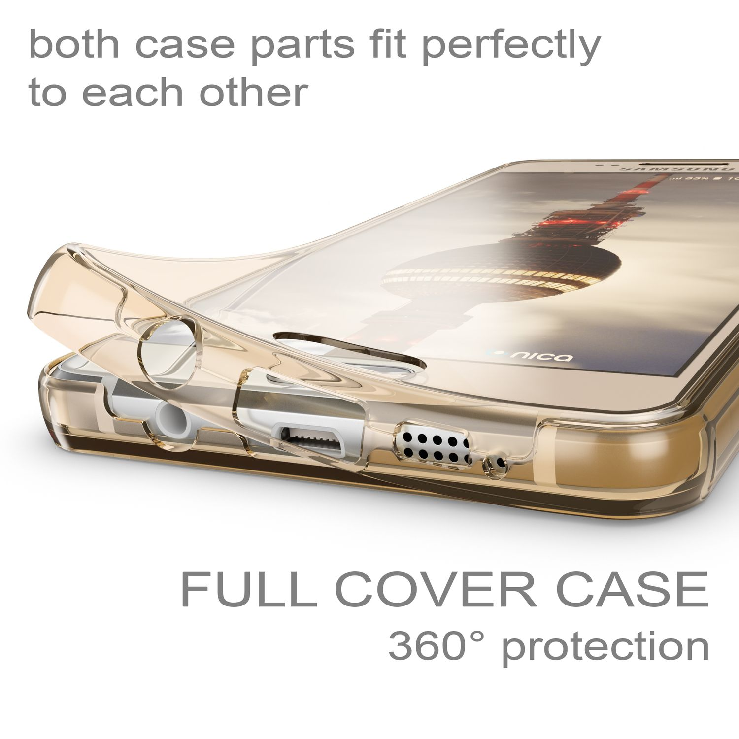 NALIA Klare 360 Grad Backcover, Gold Samsung, Galaxy Silikon (2016), A3 Hülle