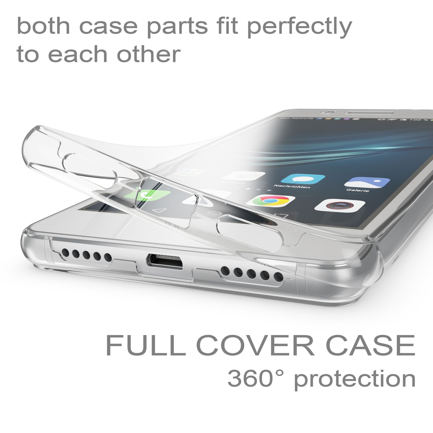 Hülle, 360 Klare Silikon NALIA P9 Backcover, Transparent Huawei, Lite, Grad