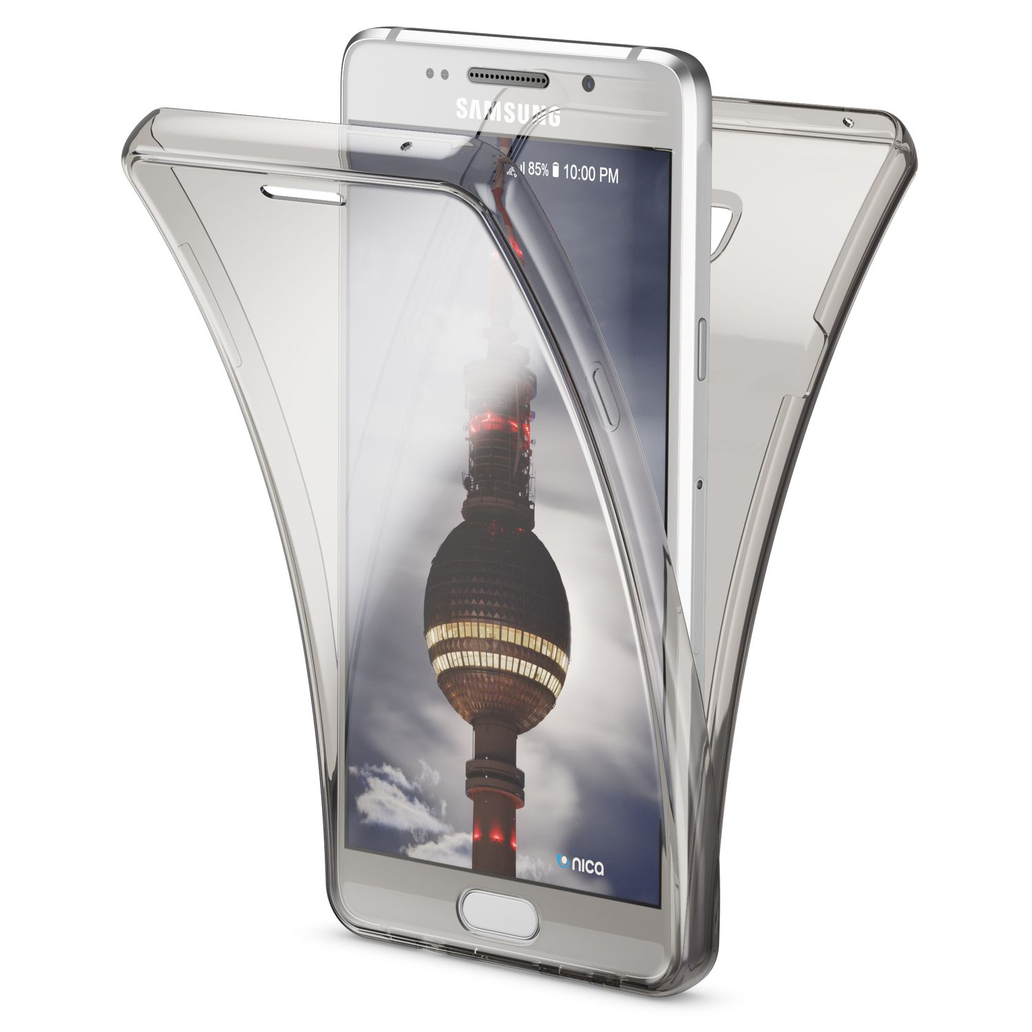 NALIA Klare 360 Grad A3 Grau Hülle, Silikon Samsung, Galaxy (2016), Backcover