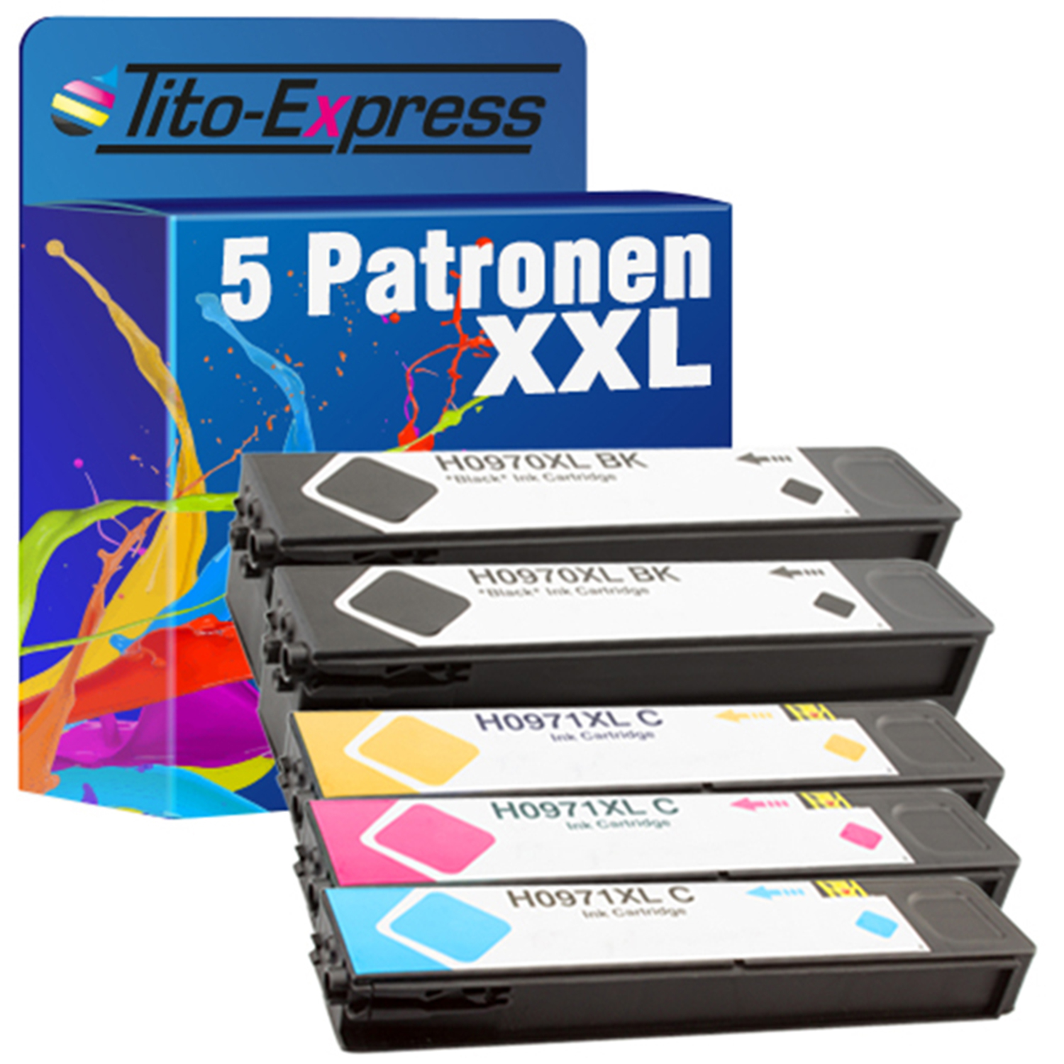 TITO-EXPRESS PLATINUMSERIE 5er (CN625AE, 970XL black, magenta, CN627AE, cyan, yellow CN626AE, 971XL Set ersetzt CN628AE) HP Tintenpatronen