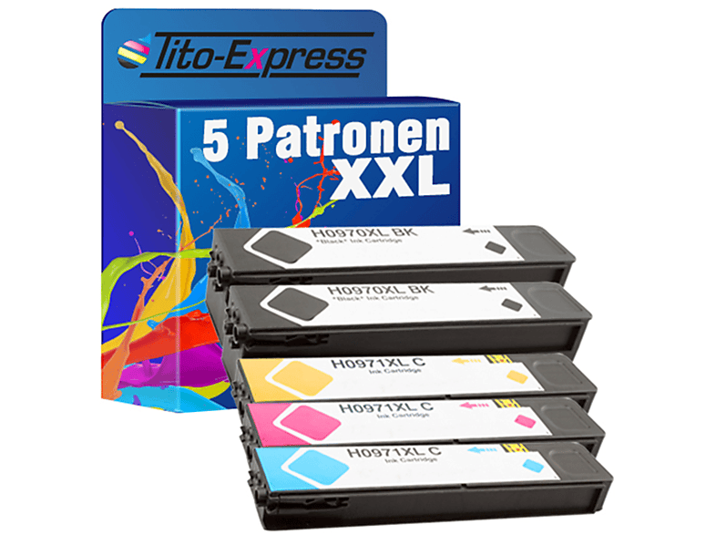TITO-EXPRESS PLATINUMSERIE 5er Set ersetzt HP 970XL 971XL Tintenpatronen black, cyan, magenta, yellow (CN625AE, CN626AE, CN627AE, CN628AE)