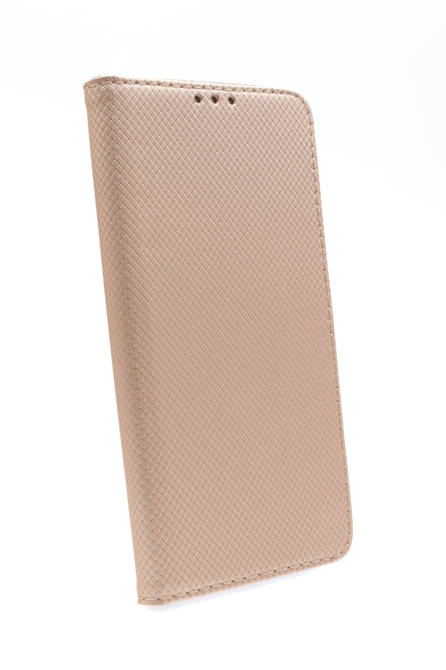 Beige Handyhülle mit strukturiertem Muster. Weißer Hintergrund.