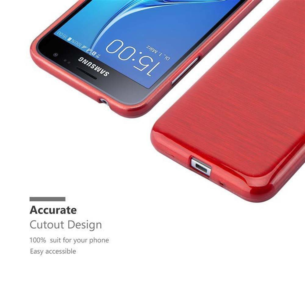 CADORABO Hülle Brushed Metall Galaxy Samsung, J3 ROT J3 2016, DUOS Design Samsung Backcover, Silikon / TPU