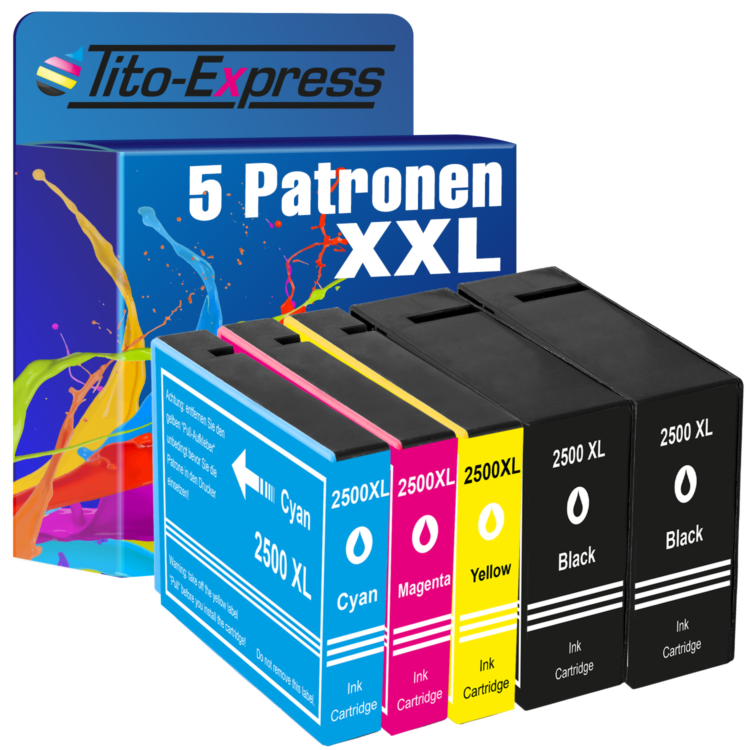 TITO-EXPRESS PLATINUMSERIE 5er Set ersetzt PGI-2500 black, Canon yellow magenta, (9254B004) Tintenpatronen cyan