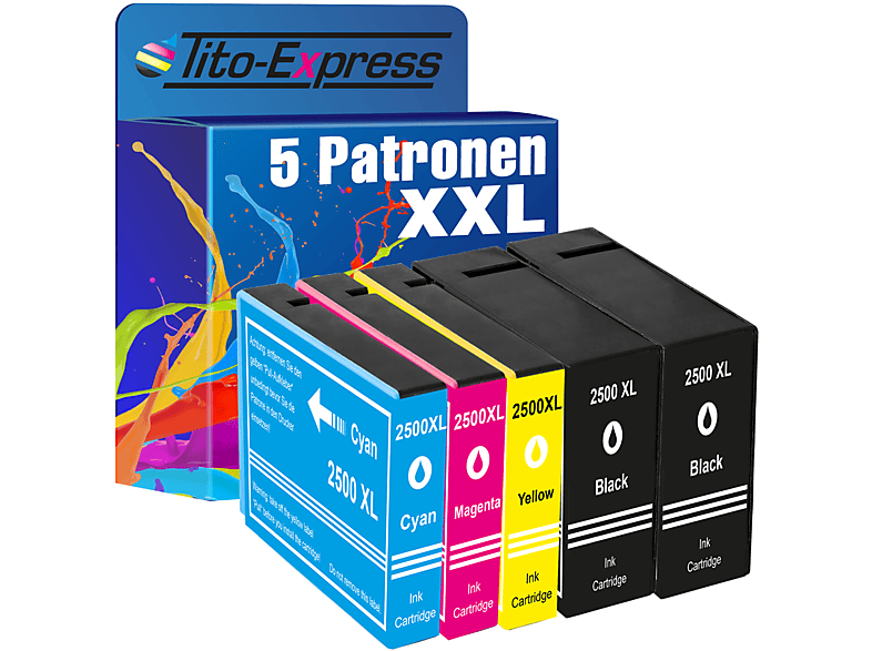 TITO-EXPRESS PLATINUMSERIE 5er Set ersetzt PGI-2500 black, Canon yellow magenta, (9254B004) Tintenpatronen cyan