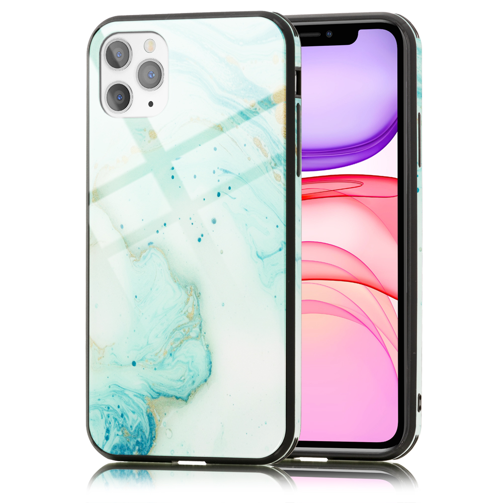 Ein Telefon mit marmoriertem Gehäuse und sichtbarem Bildschirm.