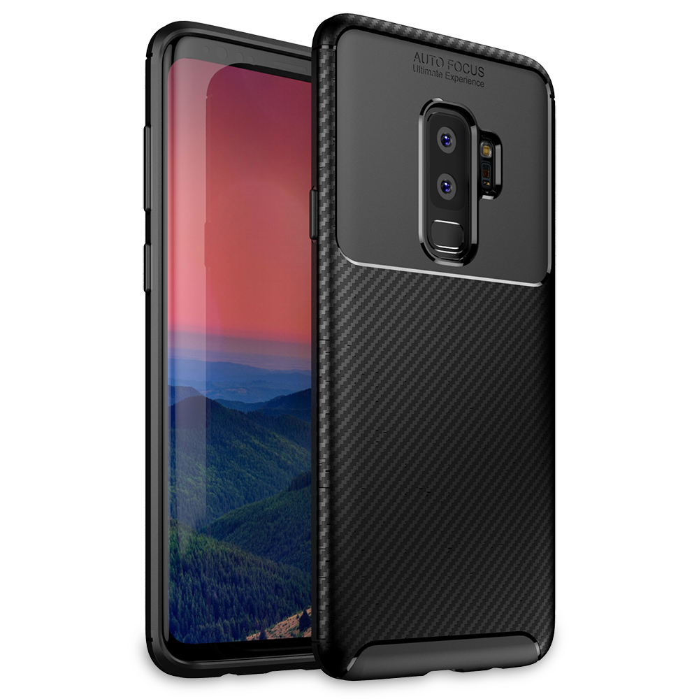 NALIA Carbon-Look Galaxy Backcover, Schwarz Samsung, Hülle, Silikon S9 Plus