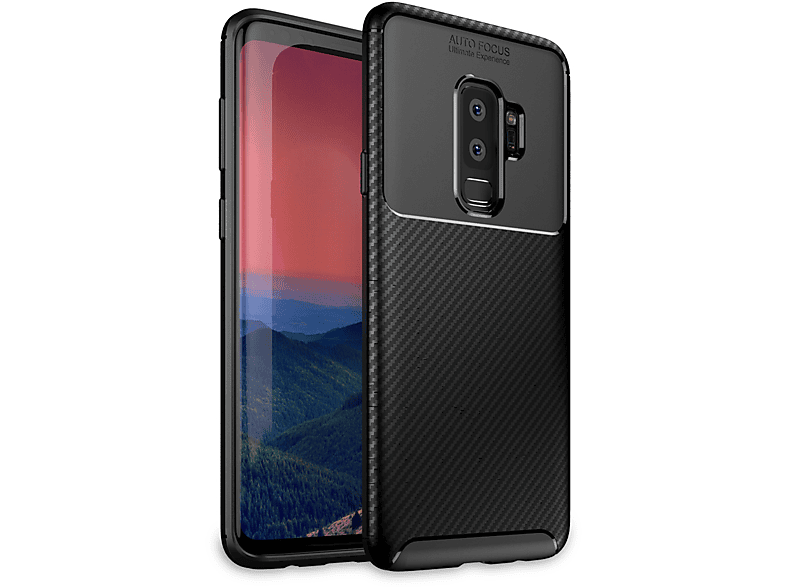 Galaxy Samsung, NALIA Hülle, Plus, Carbon-Look S9 Backcover, Silikon Schwarz