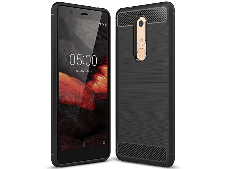 (2018), Backcover, Schwarz Hülle, Nokia, NALIA 5.1 Carbon-Look Silikon