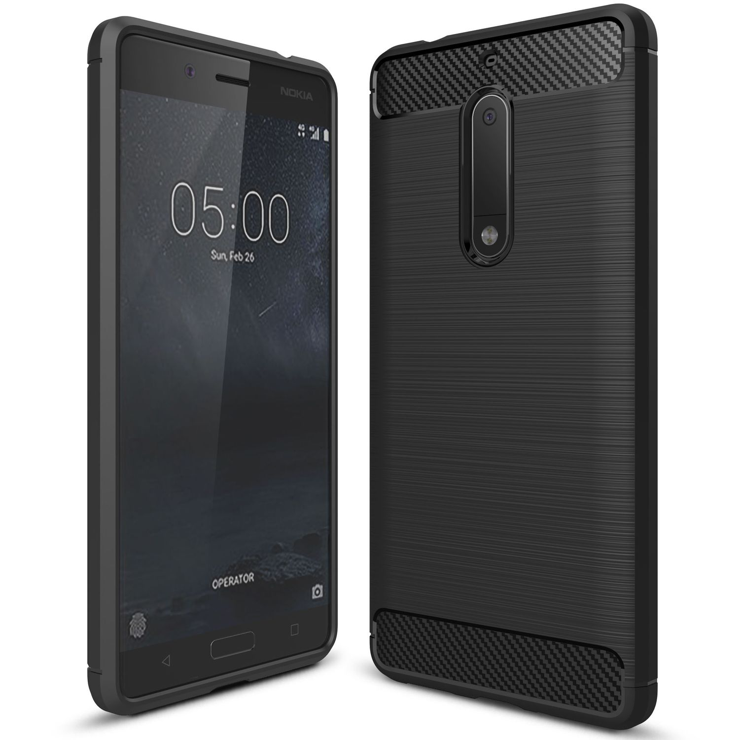 Schwarz Hülle, Backcover, Nokia, NALIA Carbon-Look 5, Silikon