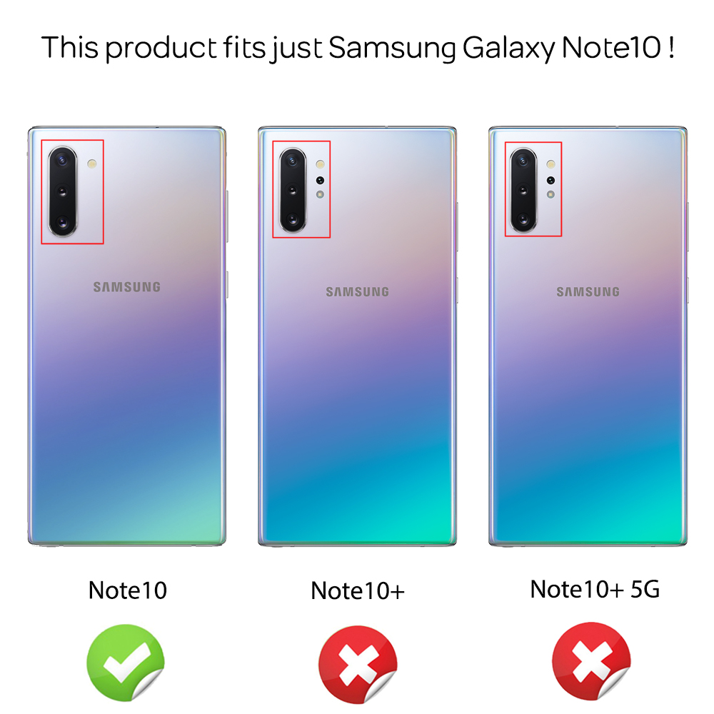 Drei Samsung Galaxy Note10-Telefone, wobei das Note10 kompatibel ist und das Note10+ und Note10+ 5G nicht.