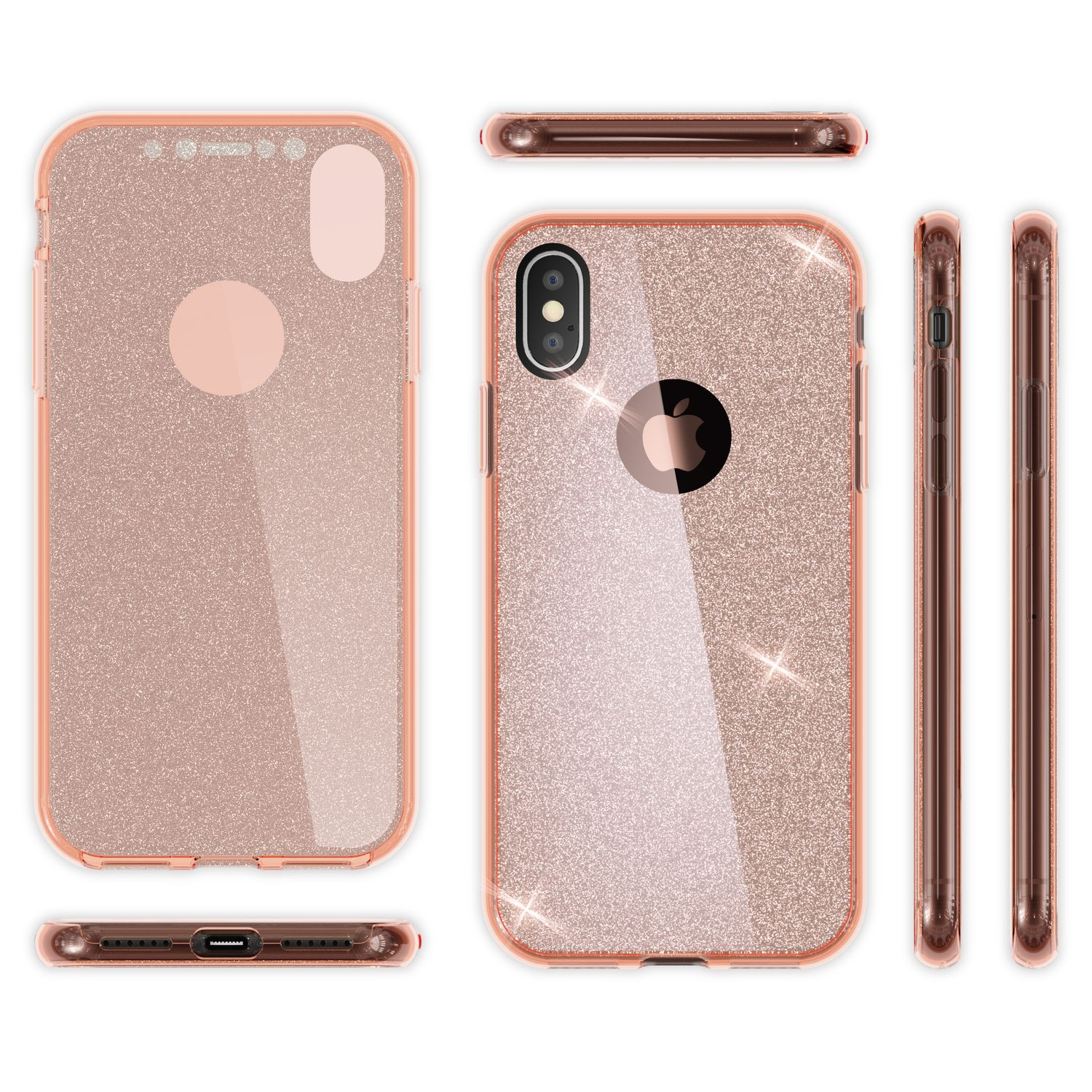 NALIA 360 Grad Glitzer Nicht iPhone XS, X Hülle, Silikon verfügbar Backcover, Apple, iPhone