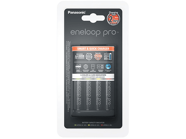 PANASONIC Original Akkuladegerät Panasonic BQ-CC55E+ 4x Eneloop Pro AA CC & DC Ladegeräte/Zubehör Panasonic, AA 2500 mAh, Schwarz