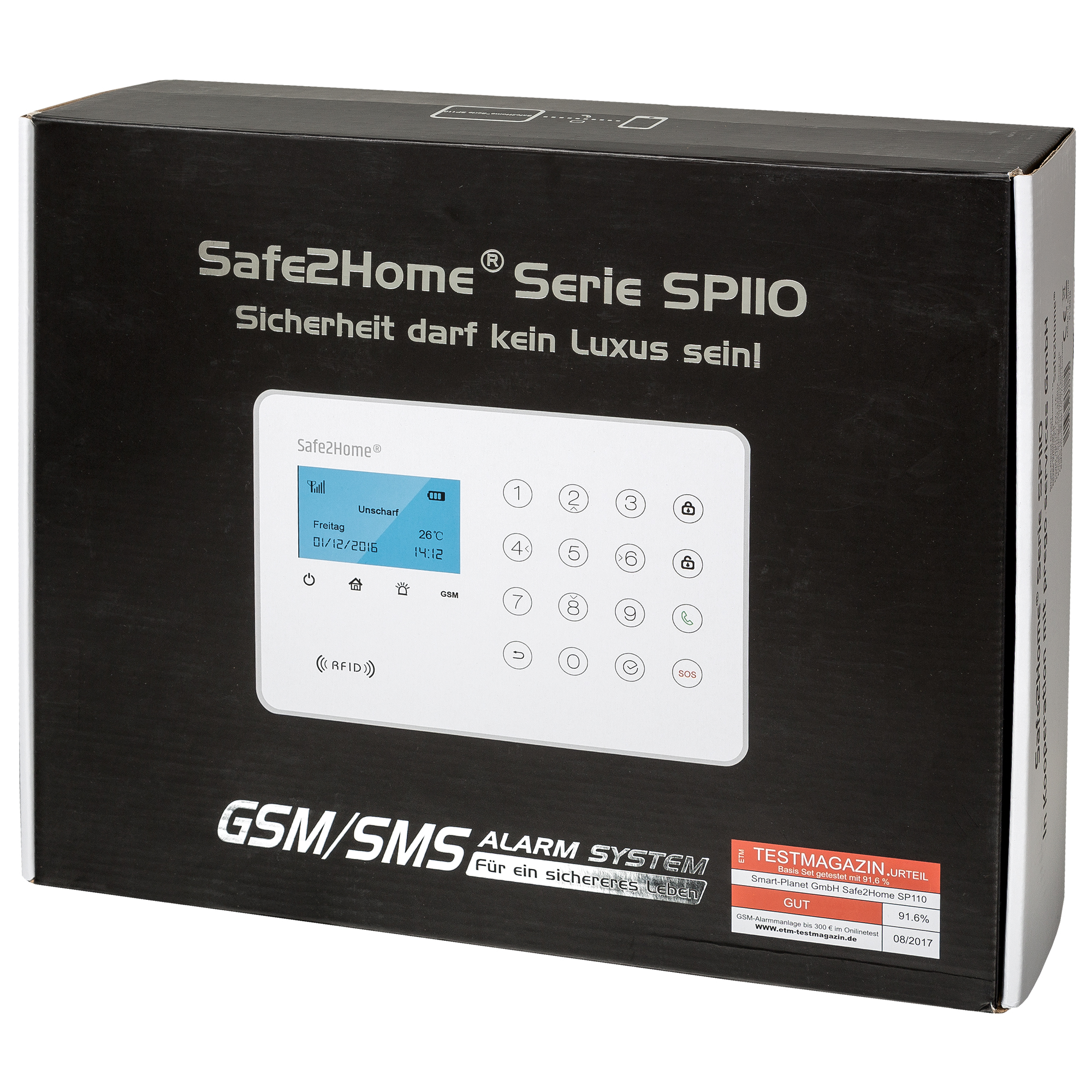 SAFE2HOME Funk Alarmanlagen großes SP110 Alarmanlage, Weiß Alarmsystem Set GSM Funk