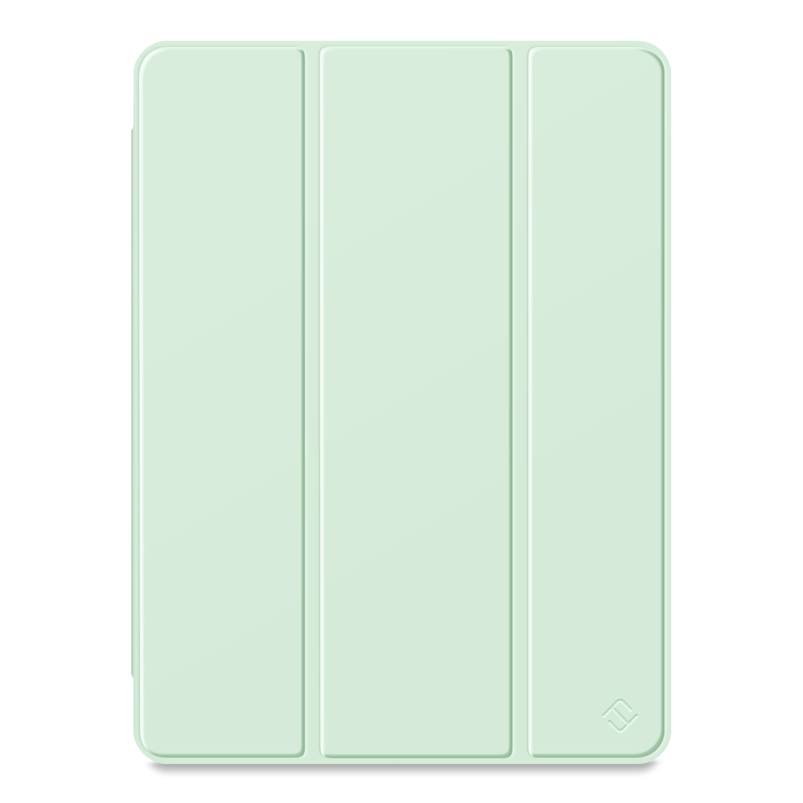 Eine mintgrüne Tablethülle mit dreifachem Faltdesign auf weißem Hintergrund.
