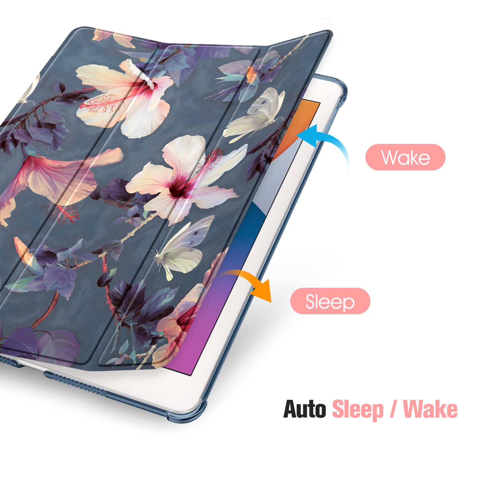 (9/8/7 - Generation FINTIE Hibiskus Bookcover, iPad Zoll Apple, 2021/2020/2019), Blühender Hülle, 10.2