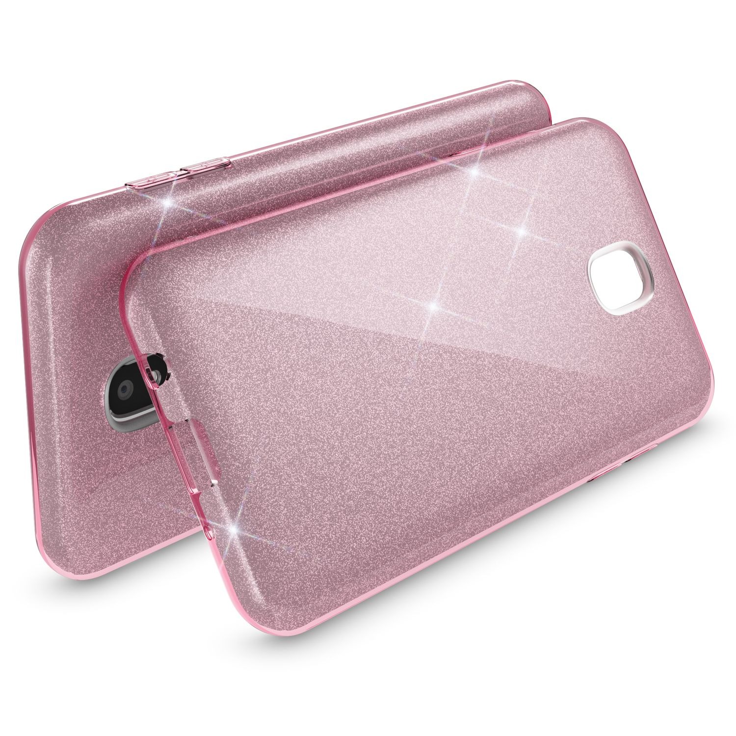NALIA Galaxy Backcover, J7 Pink Glitzer Hülle, (2017), Samsung,